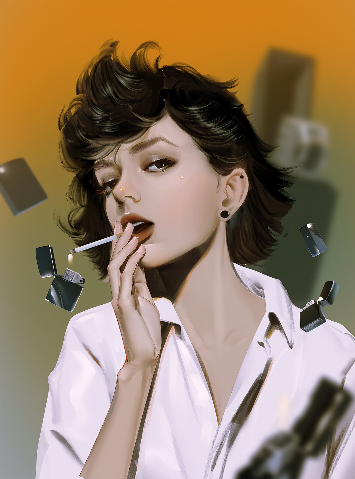 Woman smoking a cigarette with lighters HD Phone Wallpaper