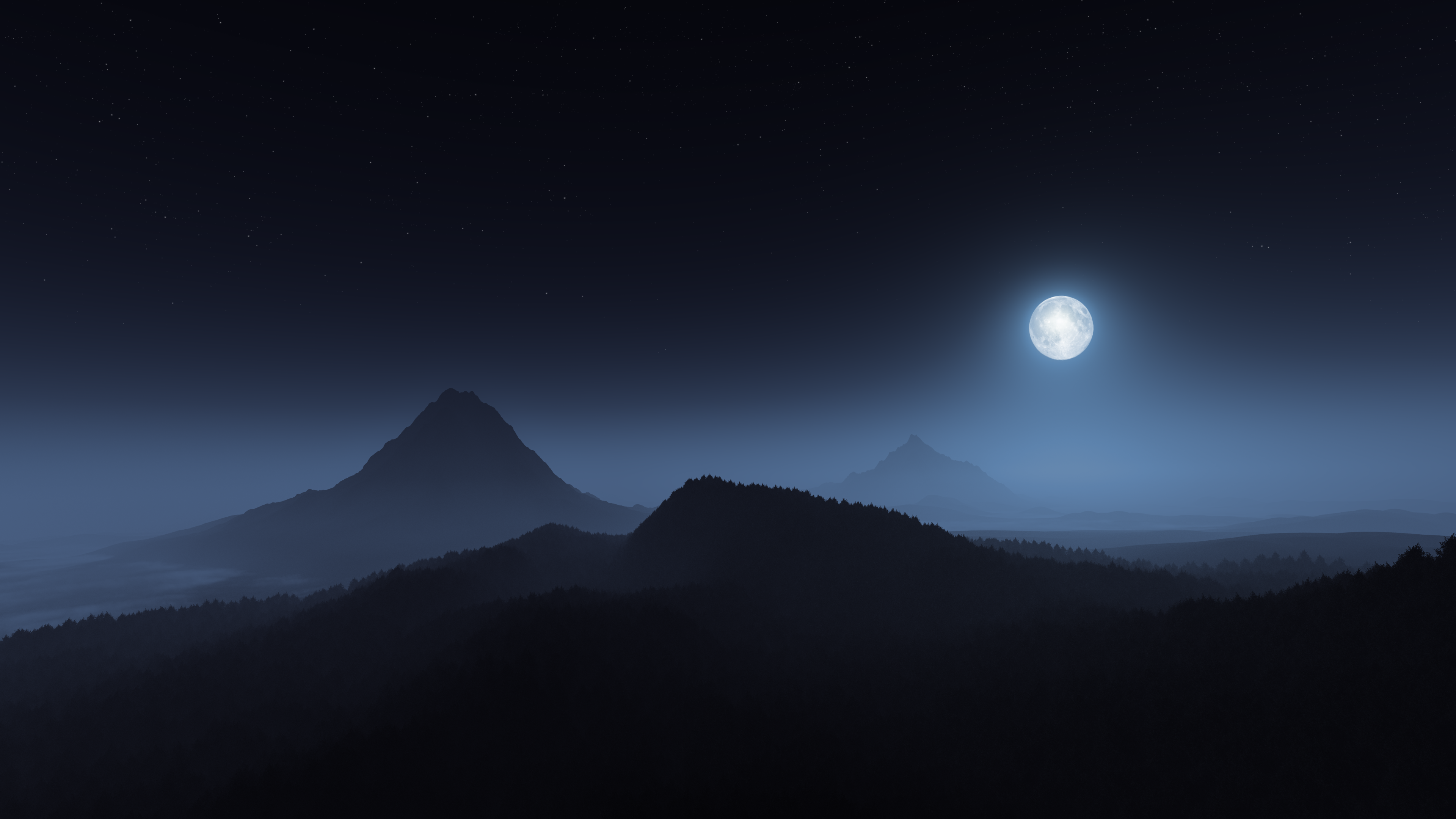 4K night landscape with mountains and moonlight HD Wallpaper