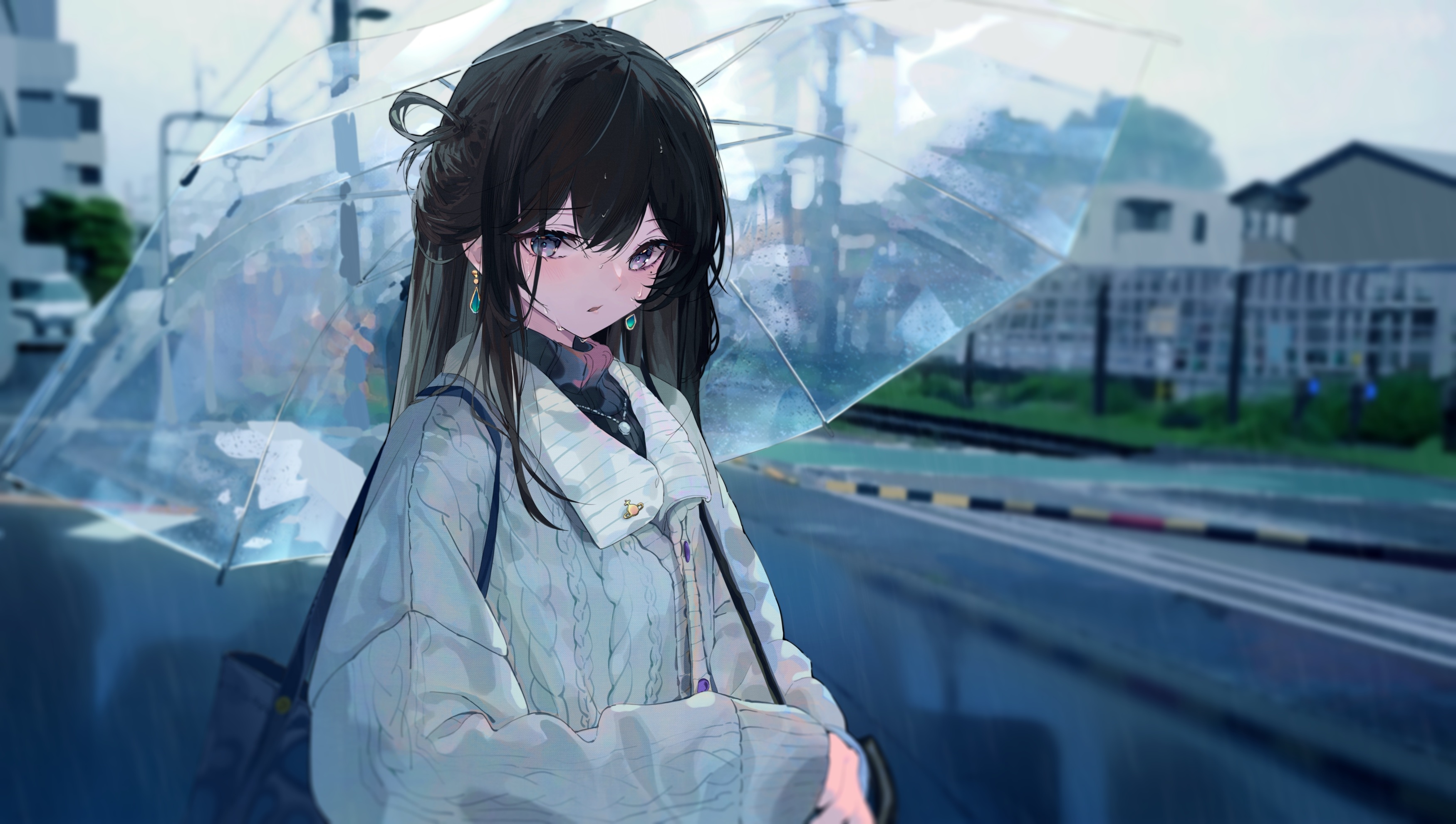 Artwork by Eggs Zero featuring a girl with an umbrella HD Wallpaper