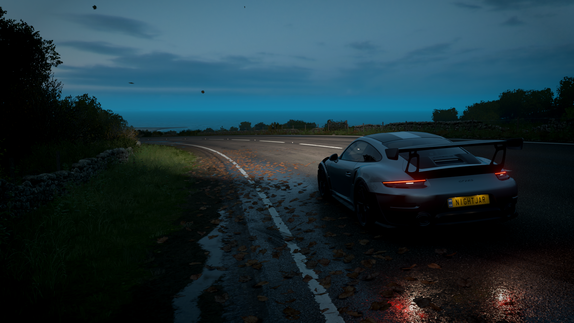 Porsche 911 GT2 RS on a wet road at dusk HD Wallpaper