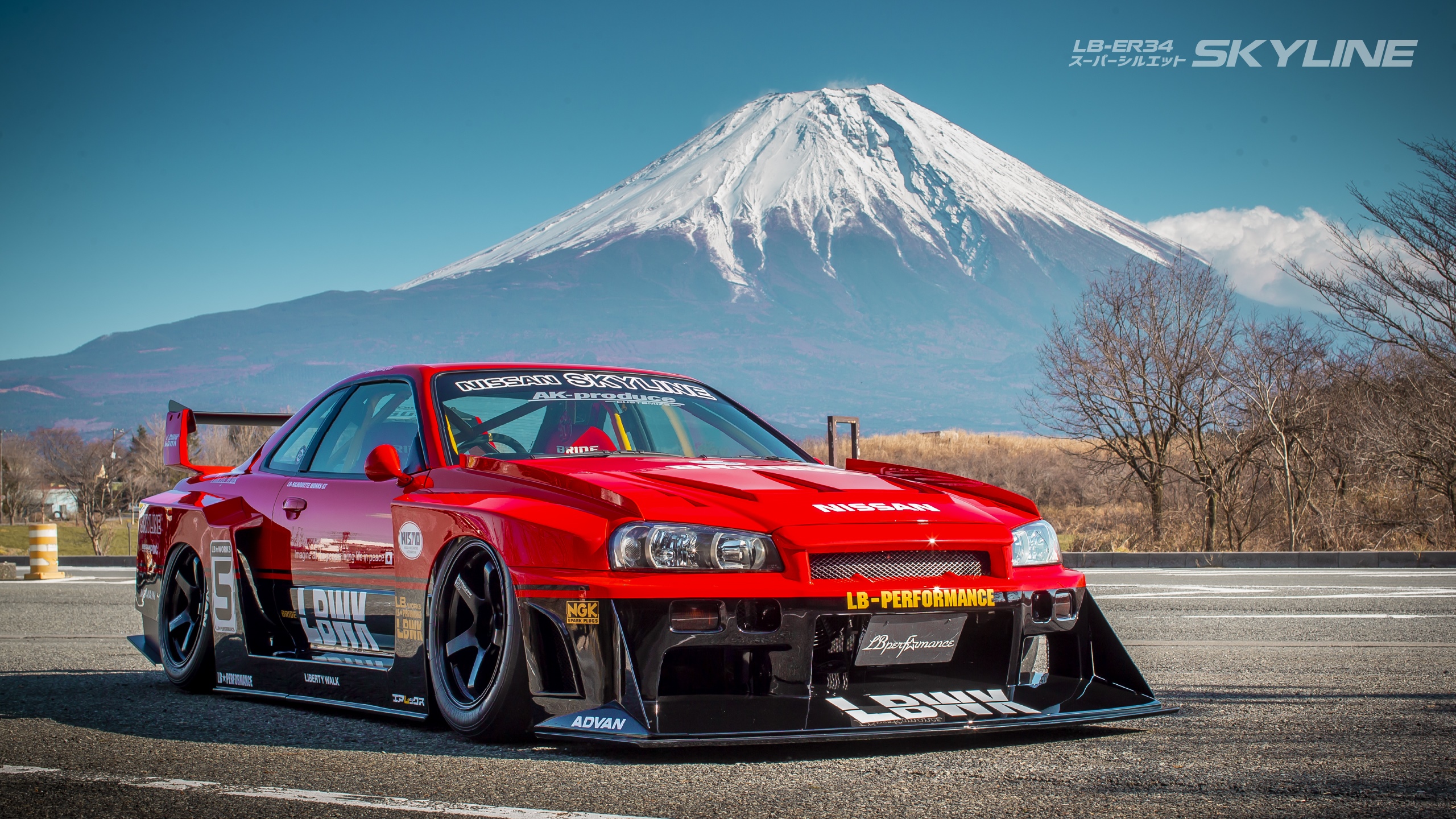 Red Liberty Walk Nissan Skyline R34 with Mount Fuji HD Wallpaper