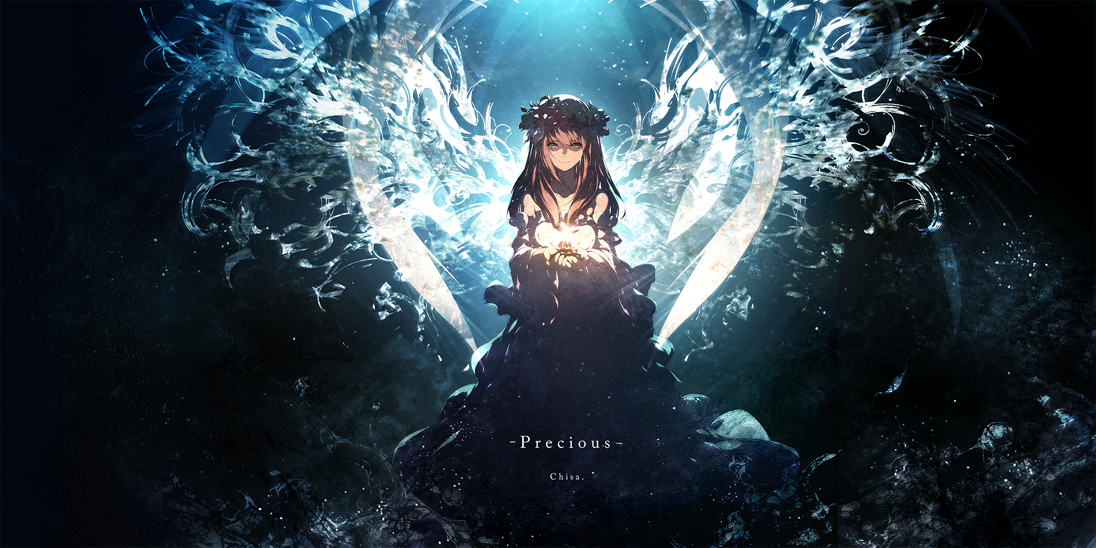 Anime girl holding a glowing orb with wings HD Wallpaper
