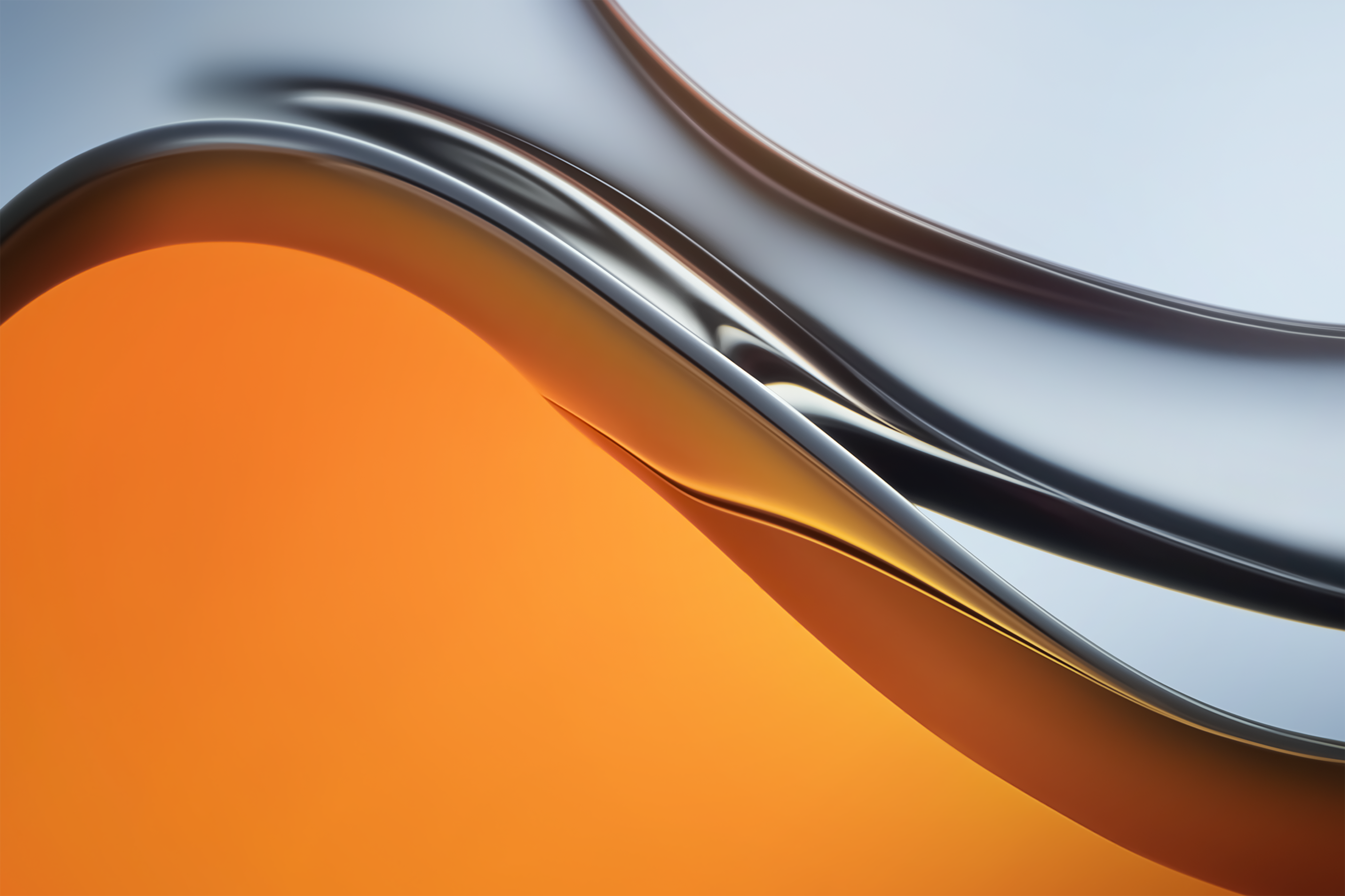 Abstract metallic waves with orange and silver colors HD Wallpaper
