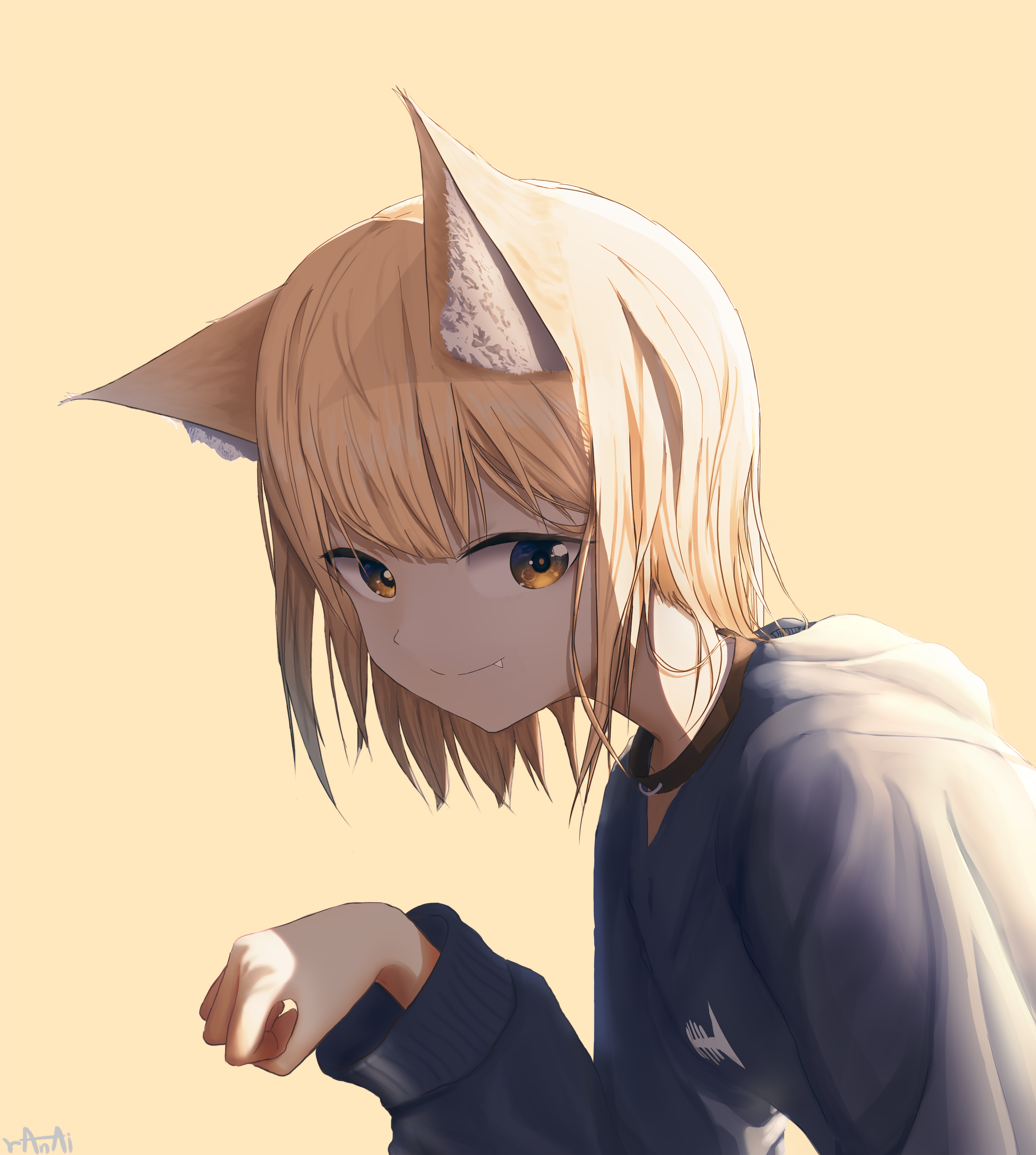 Anime girl with blonde hair and cat ears HD Phone Wallpaper