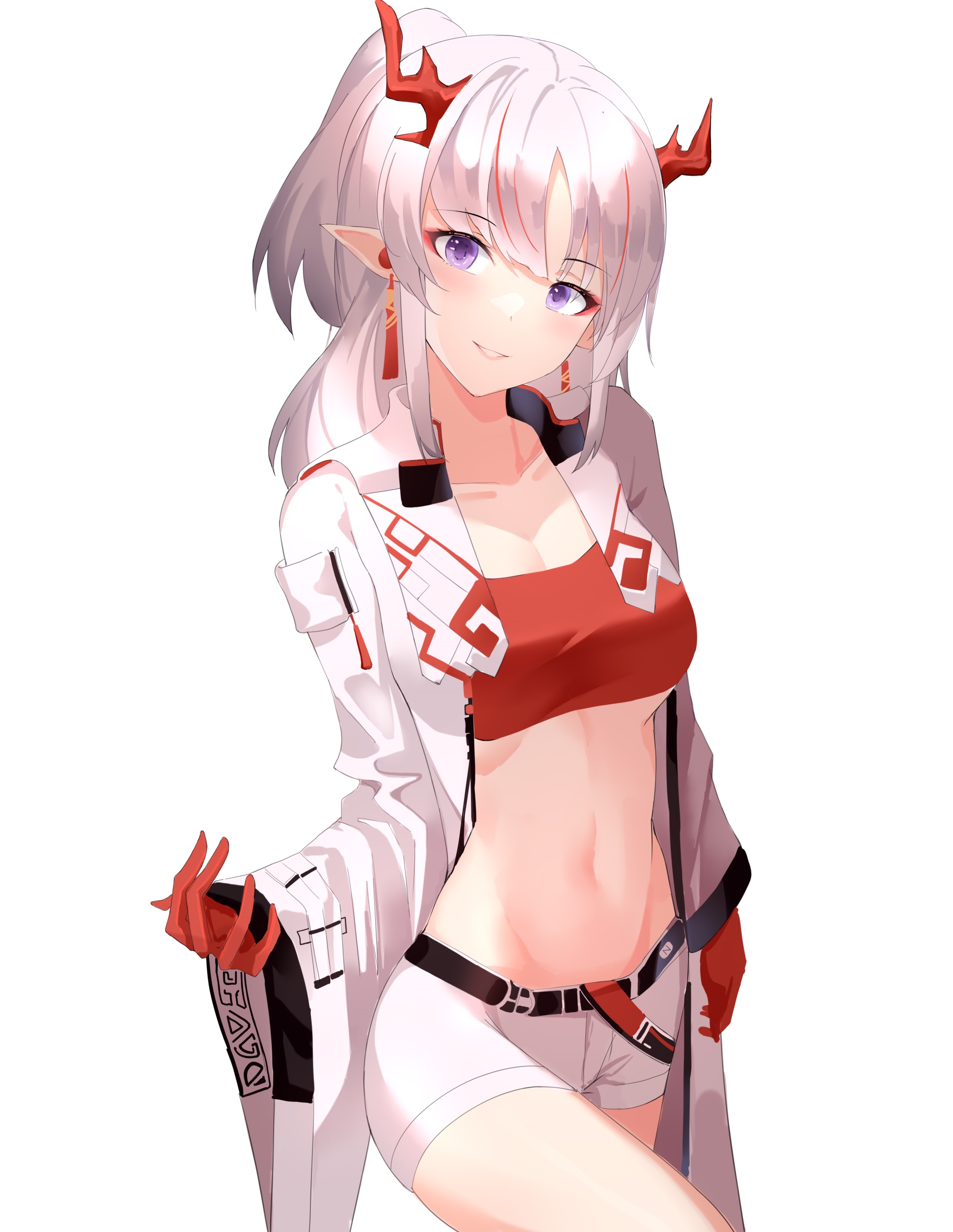 Nian from Arknights with purple eyes and horns HD Phone Wallpaper