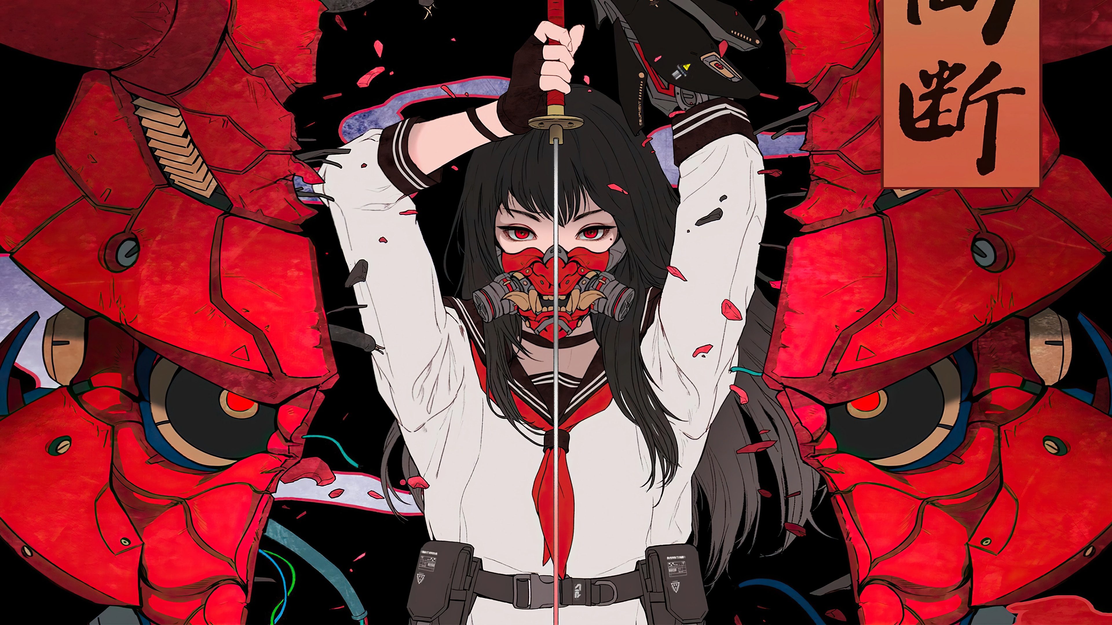 4K Samurai Girl with Katana and Mask HD Wallpaper