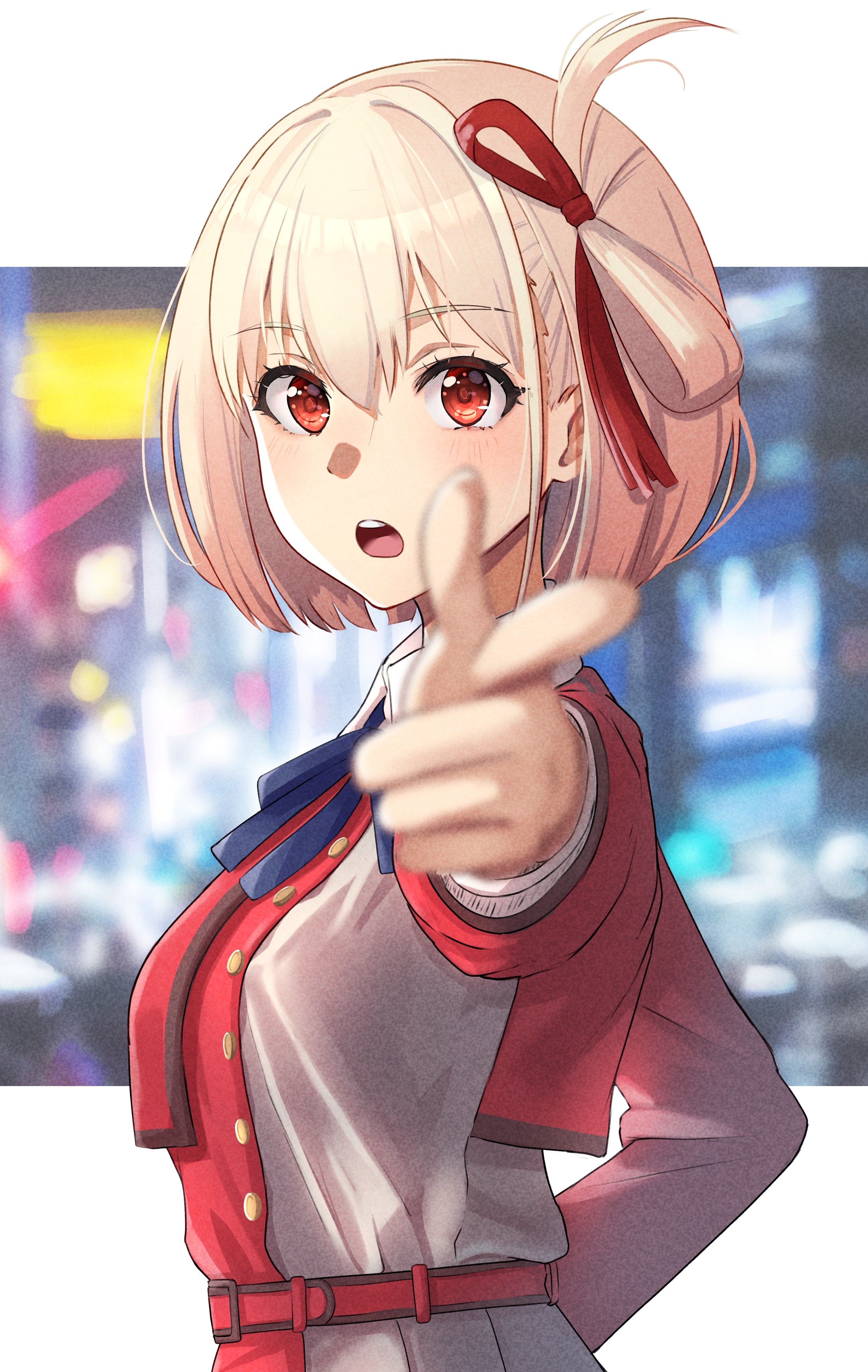 Nishikigi Chisato from Lycoris Recoil pointing forward HD Phone Wallpaper