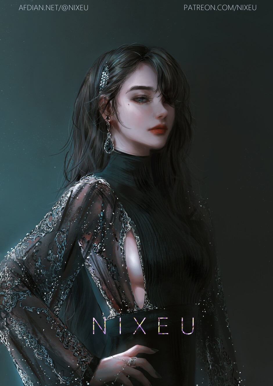 Digital art of a woman with dark hair and red lipstick HD Phone Wallpaper