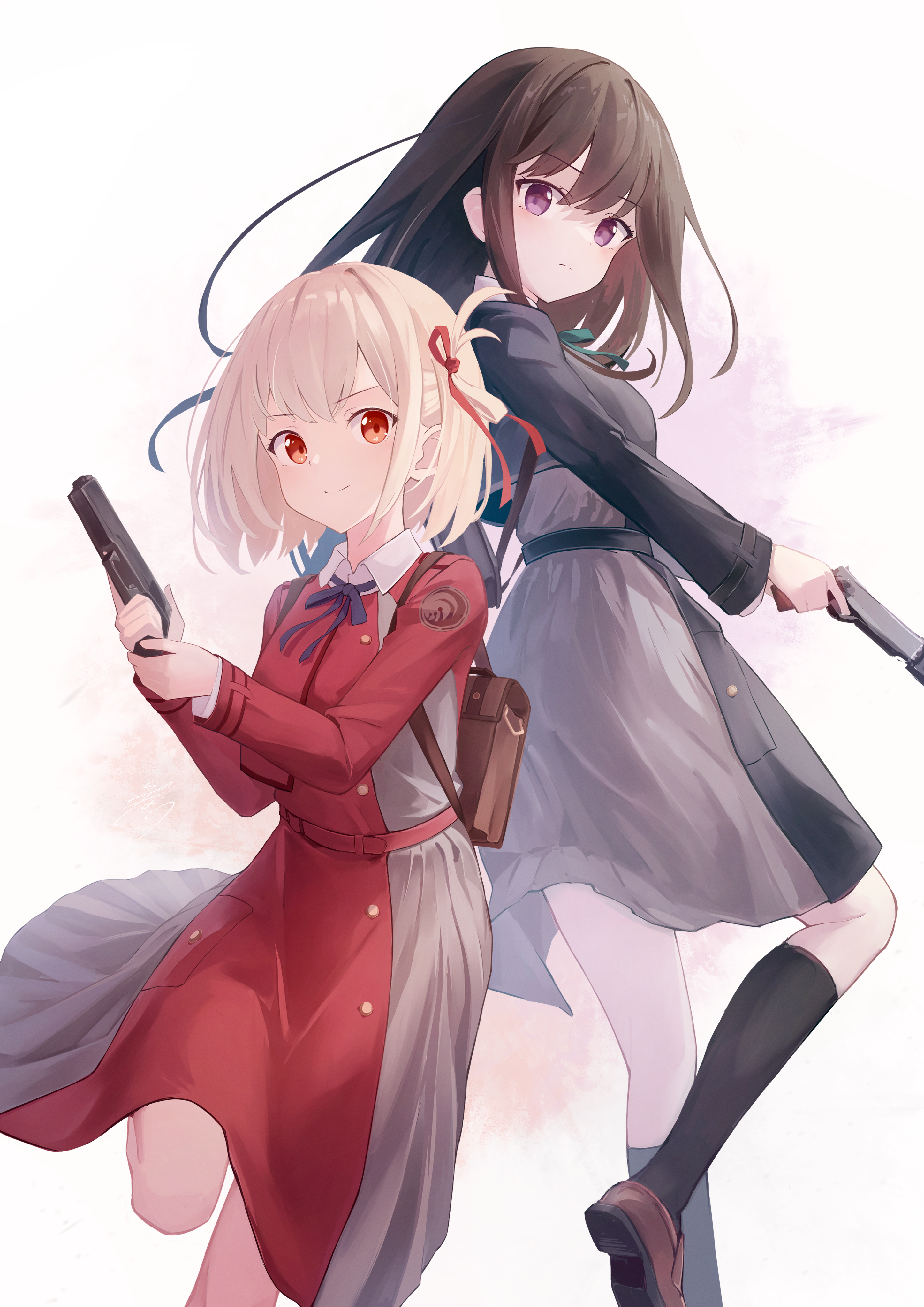 Nishikigi Chisato and Inoue Takina with guns HD Phone Wallpaper