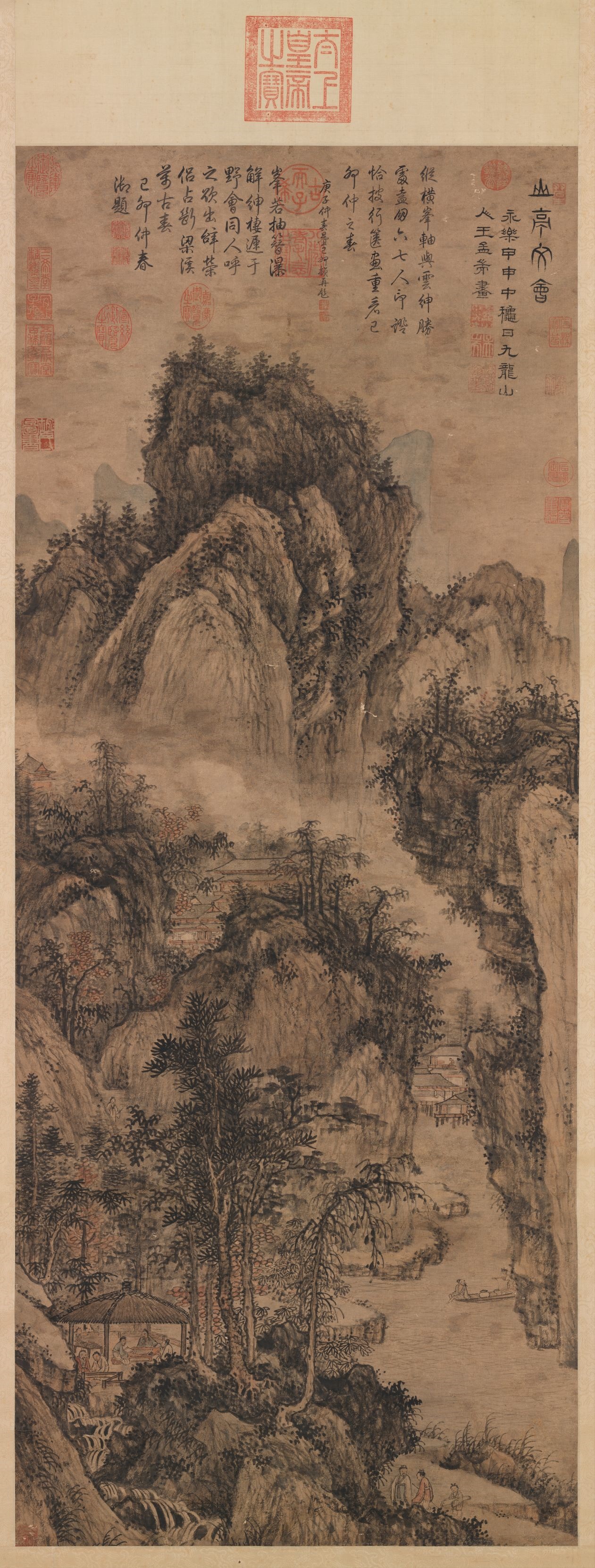 Chinese Landscape Painting with Mountains and River HD Phone Wallpaper