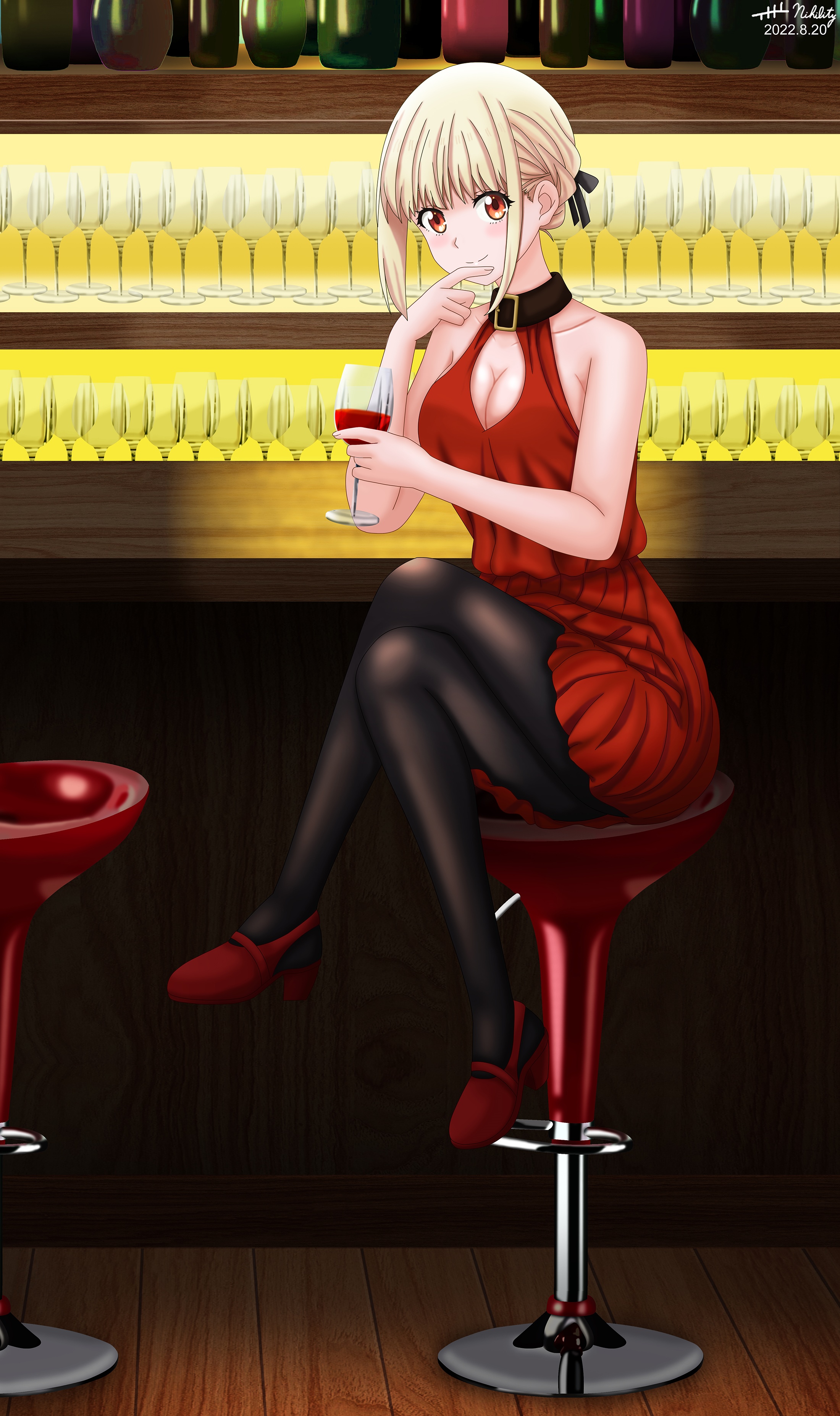 Nishikigi Chisato from Lycoris Recoil with wine HD Phone Wallpaper
