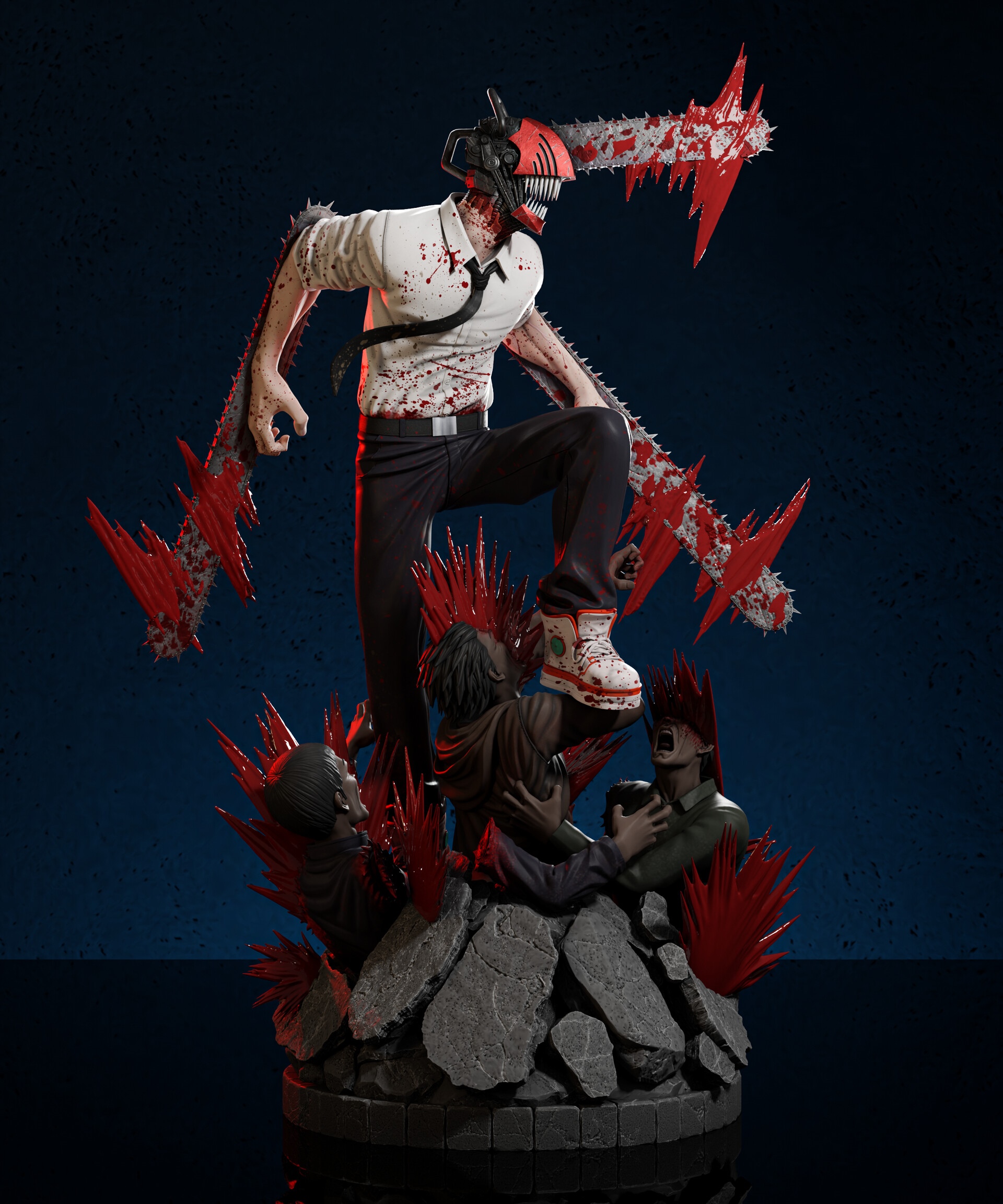 Chainsaw Man Denji Figurine with Victims HD Phone Wallpaper