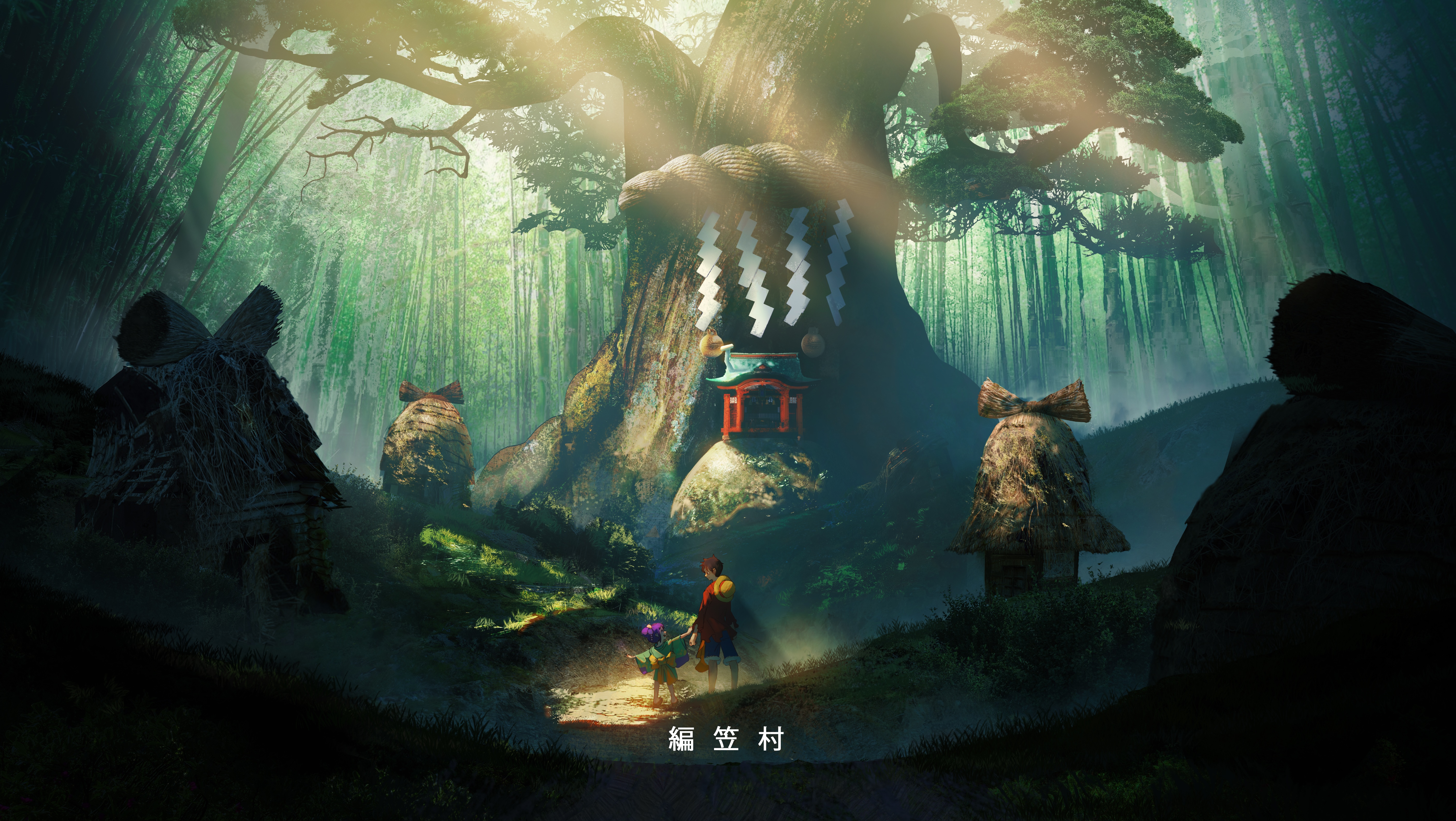 4K One Piece Monkey D. Luffy in Japanese Forest HD Wallpaper