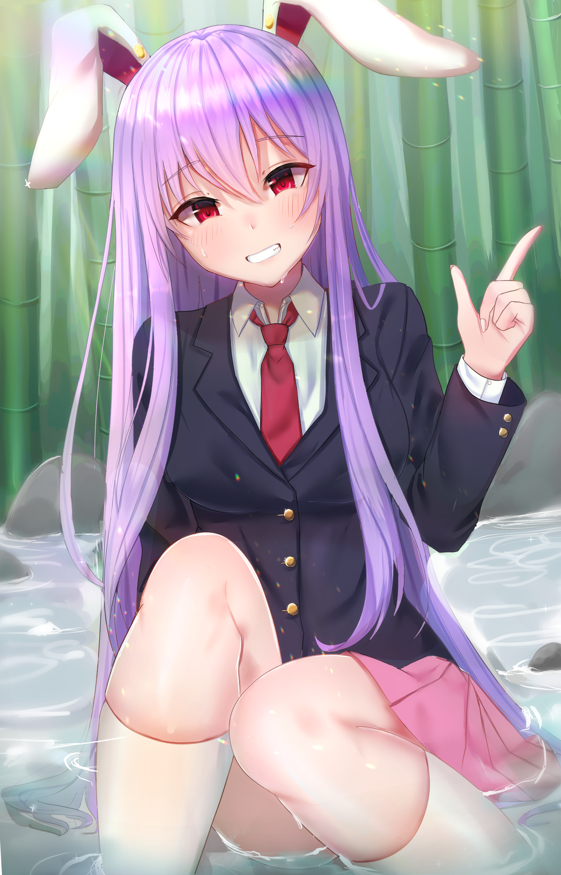 Reisen Udongein Inaba from Touhou in a hot spring HD Phone Wallpaper