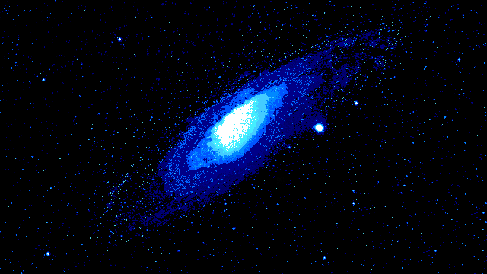 Pixel art galaxy with stars and a bright central core HD Wallpaper