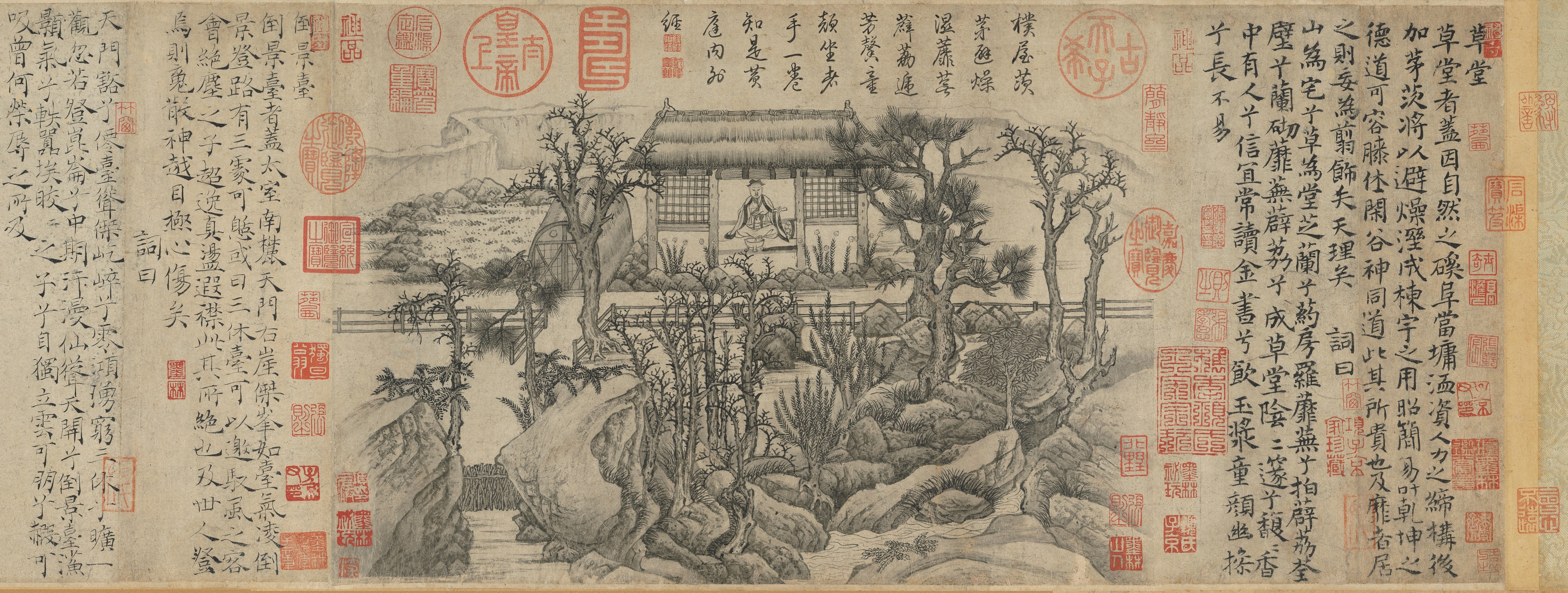 Chinese Scroll Painting with Calligraphy and Seals HD Wallpaper