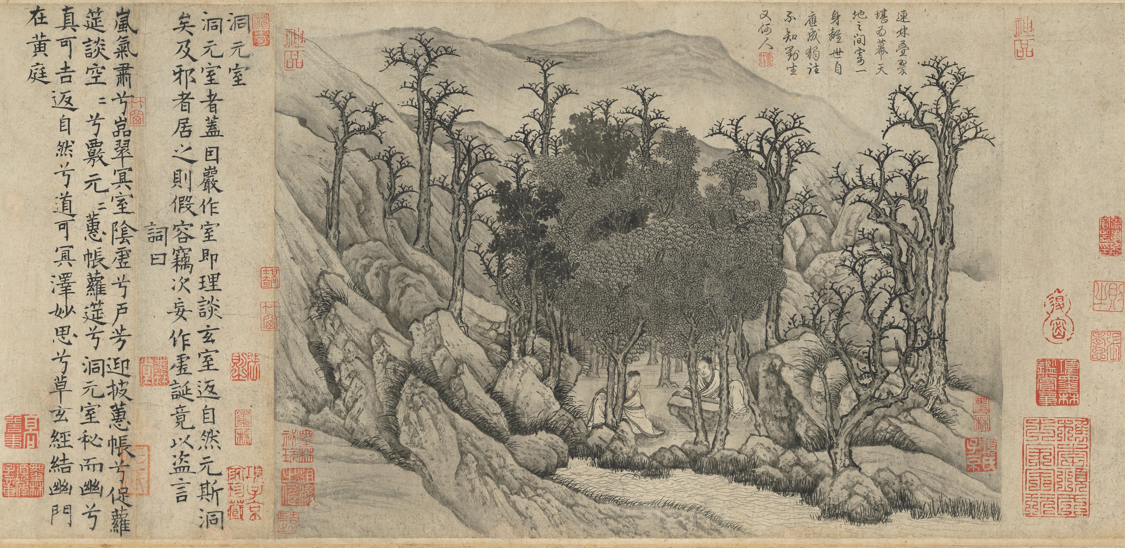 Chinese landscape painting with calligraphy HD Wallpaper