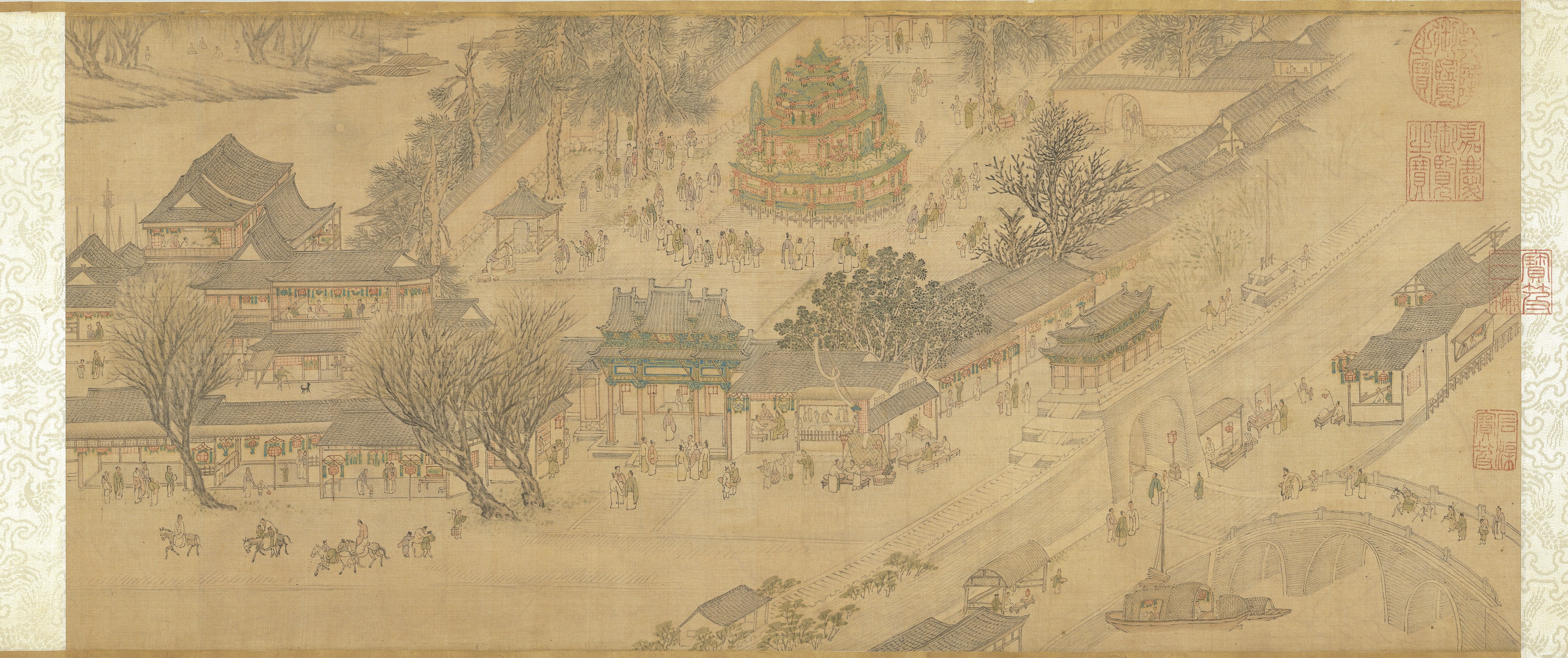 Chinese painting of a bustling city scene HD Wallpaper