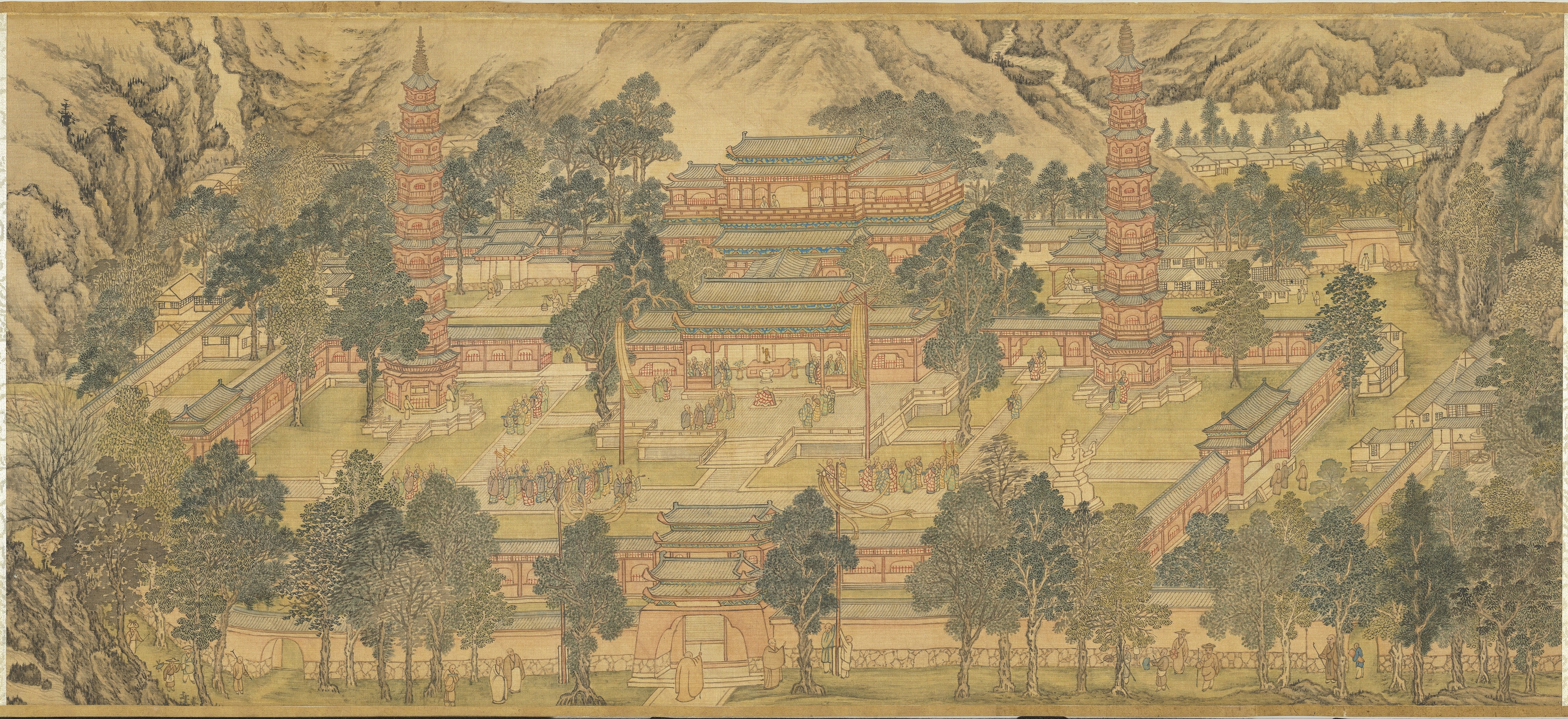 Chinese Painting of a Palace Complex with Pagodas HD Wallpaper