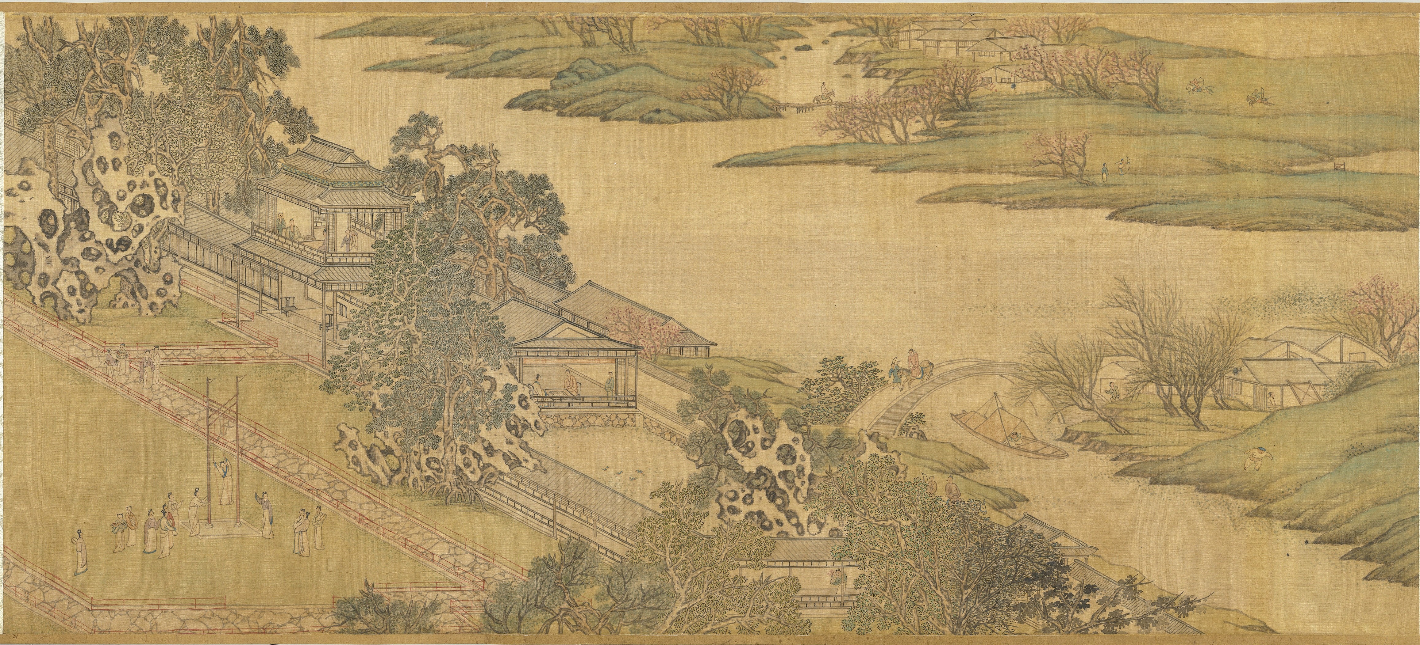 Chinese Painting of a Riverside Palace Garden HD Wallpaper