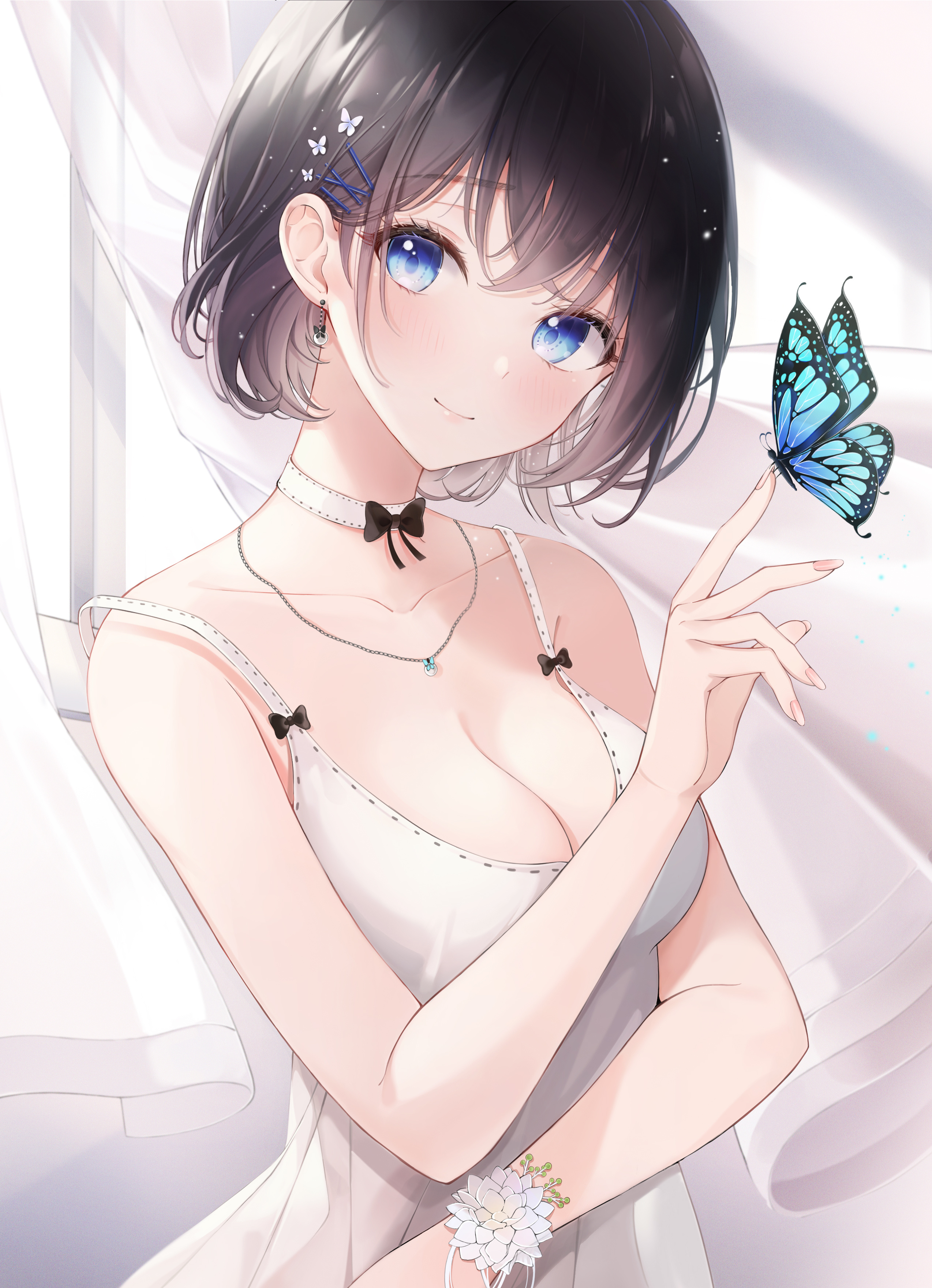 Girl with blue eyes and butterfly HD Phone Wallpaper