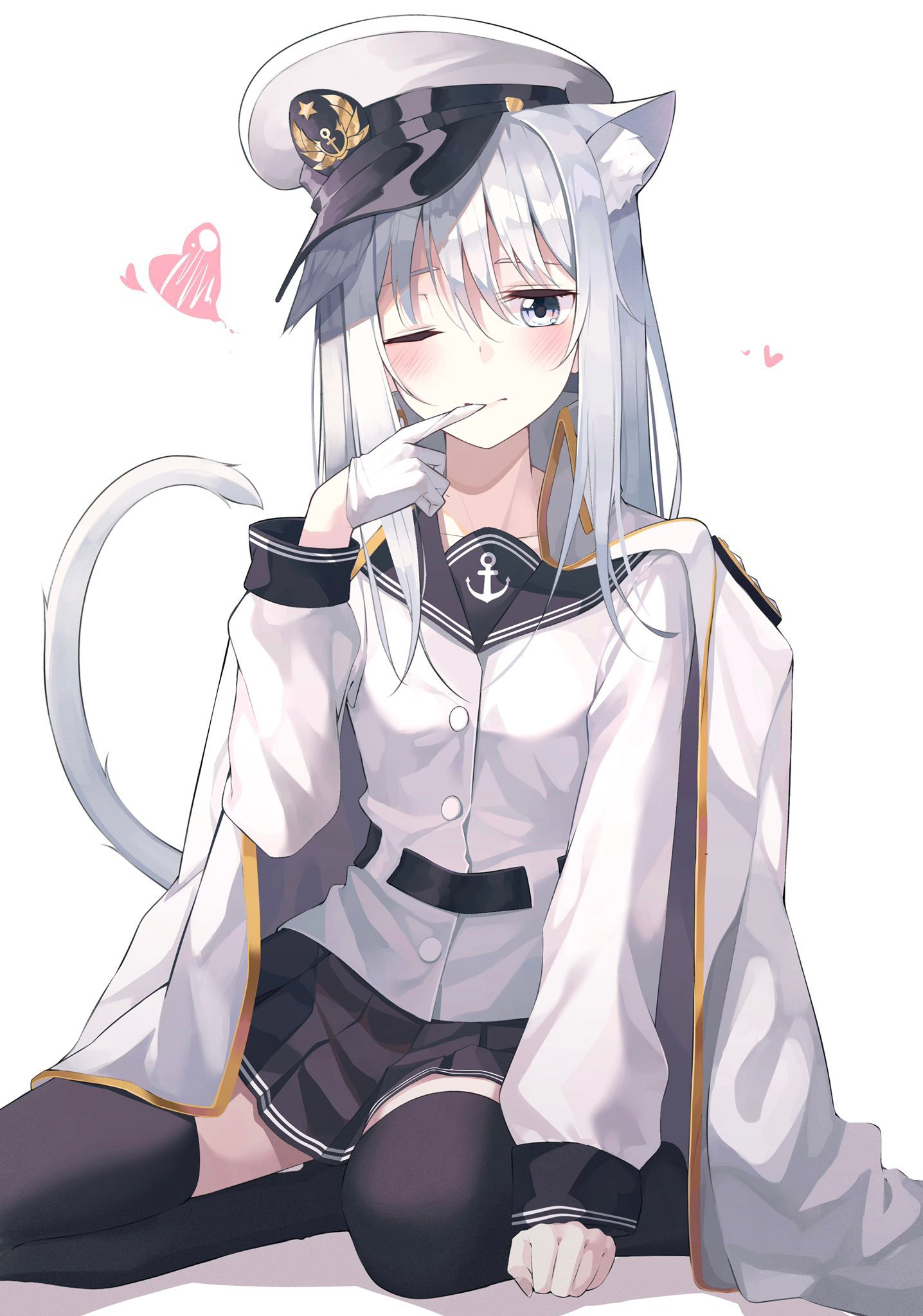 Cat girl in a sailor uniform with a hat HD Phone Wallpaper