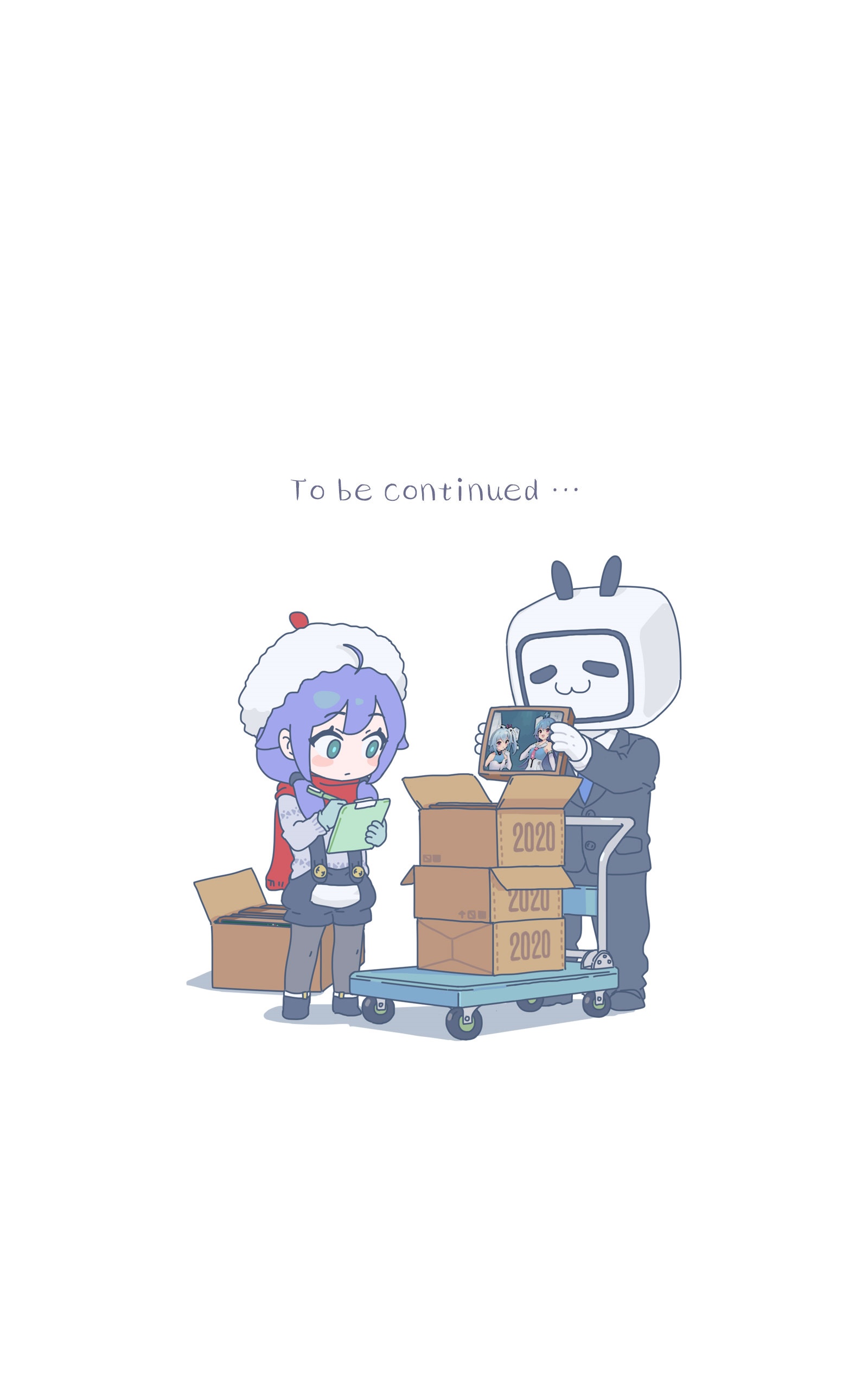 Chibi anime girls and Bilibili Douga characters with boxes HD Phone Wallpaper