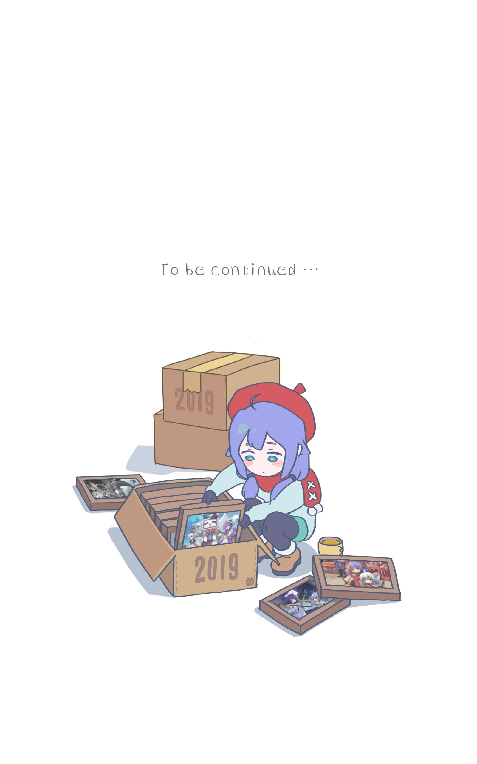 Chibi girl sorting through 2019 photos HD Phone Wallpaper