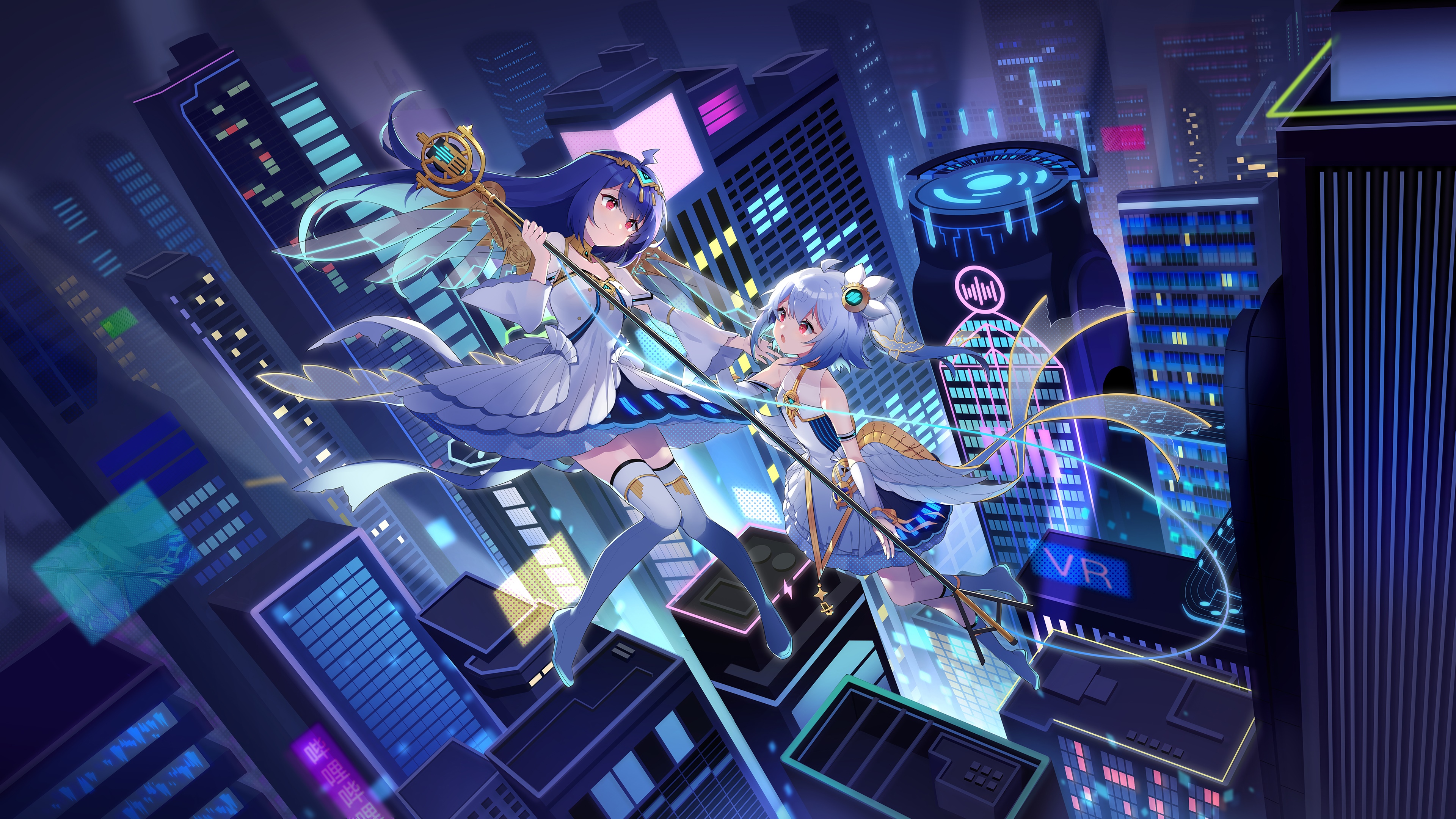 4K Bilibili's 22 and 33 in a futuristic city HD Wallpaper