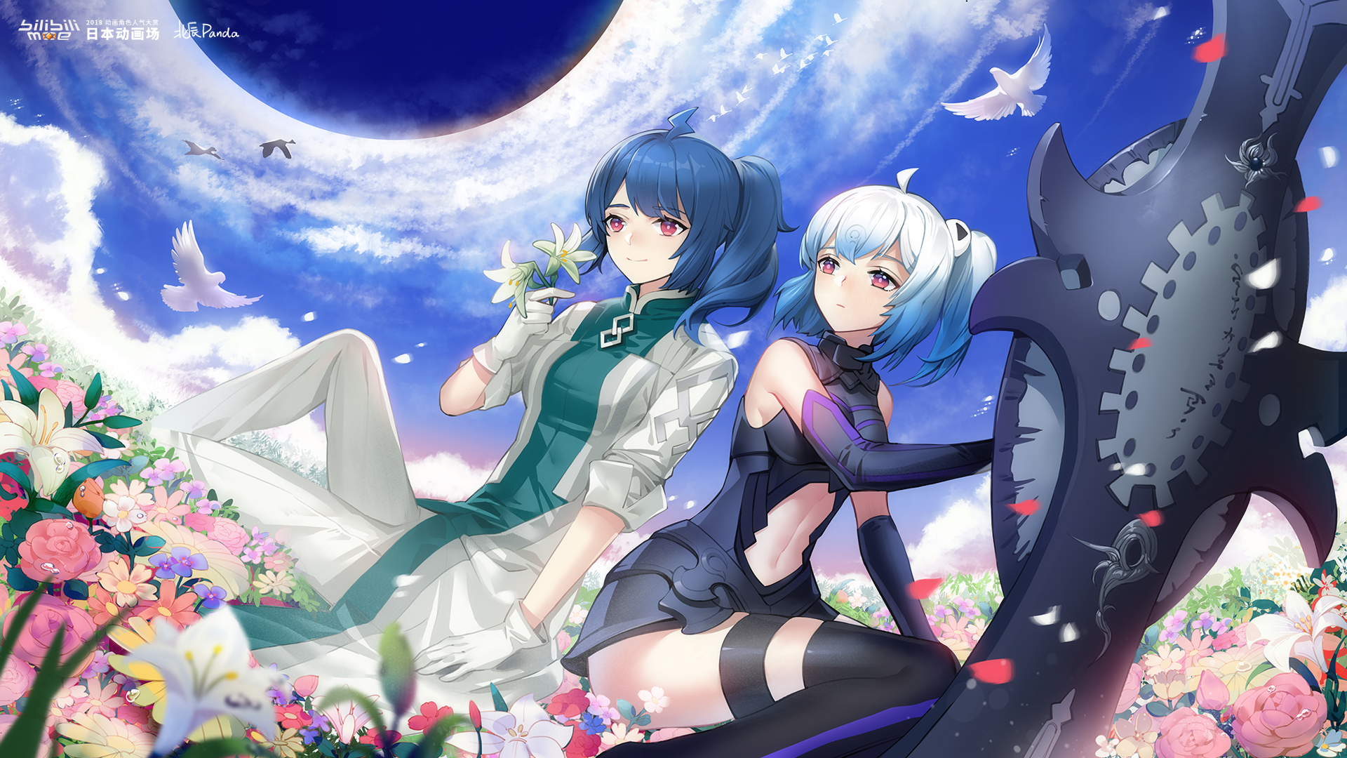 Bilibili characters with flowers and birds HD Wallpaper