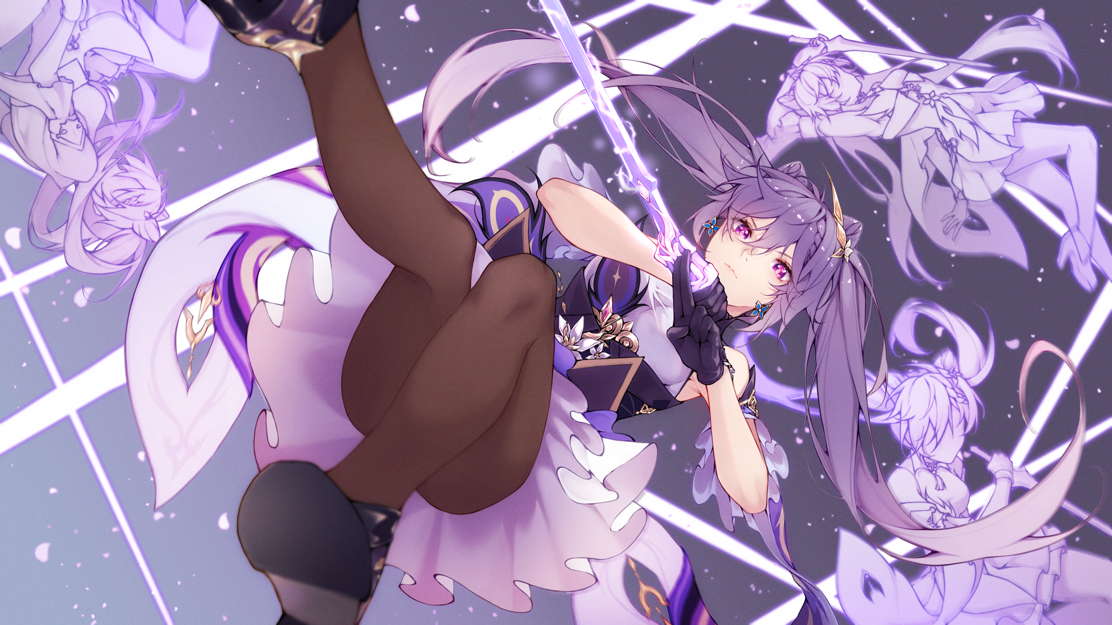 4K Keqing with weapon from Genshin Impact HD Wallpaper
