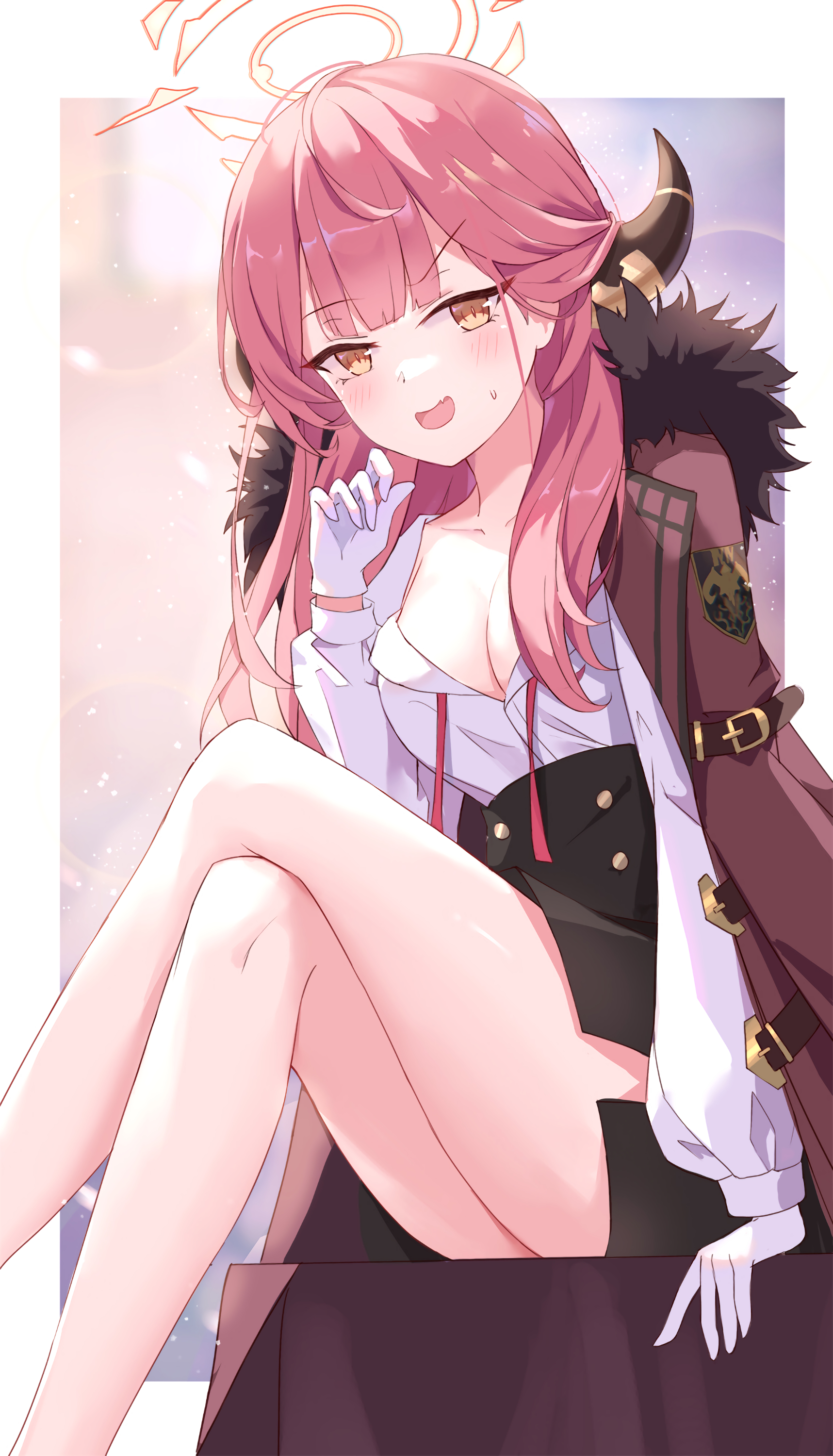 Anime girl with pink hair and horns HD Phone Wallpaper
