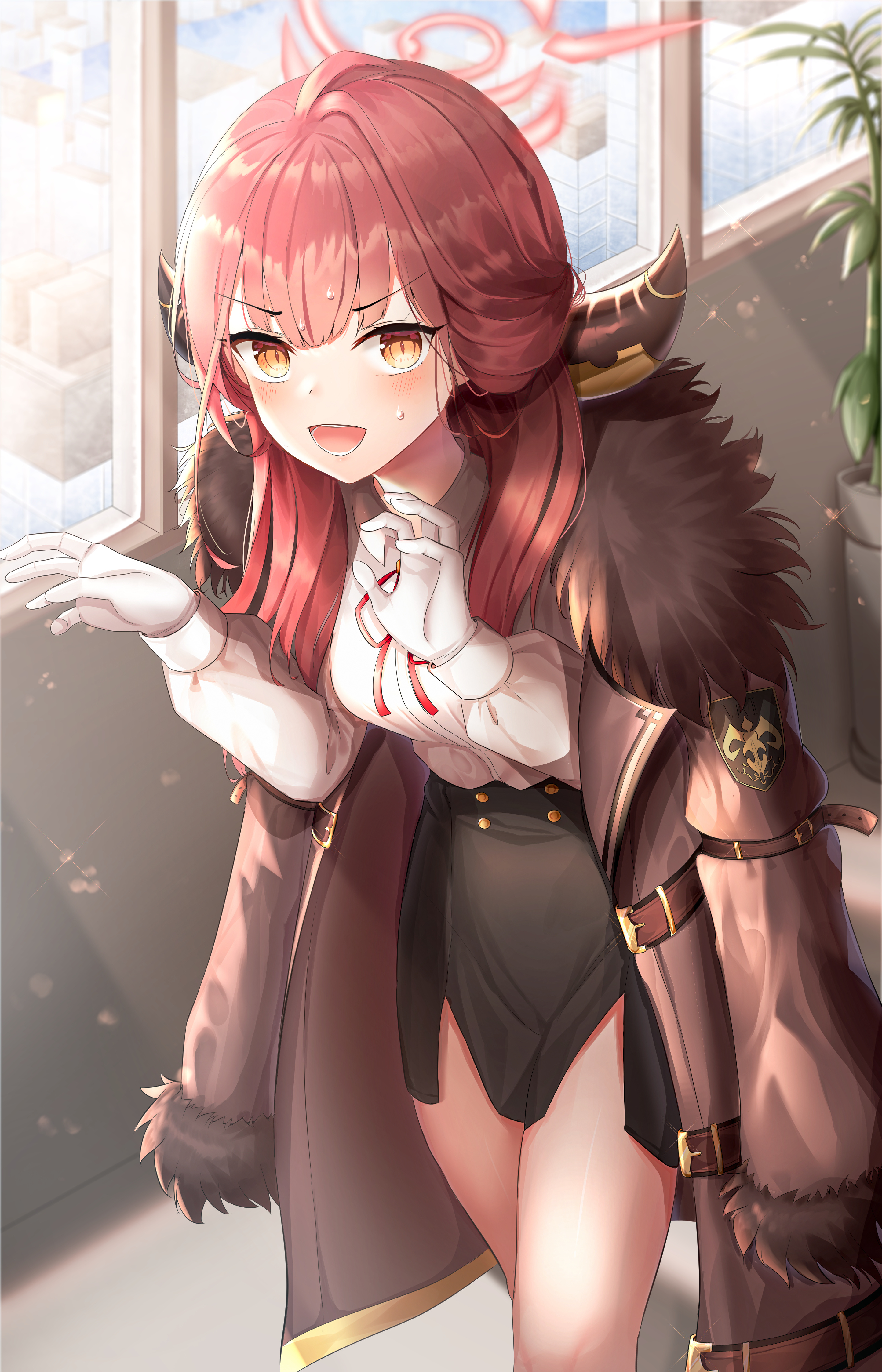 Anime girl with red hair and horns HD Phone Wallpaper