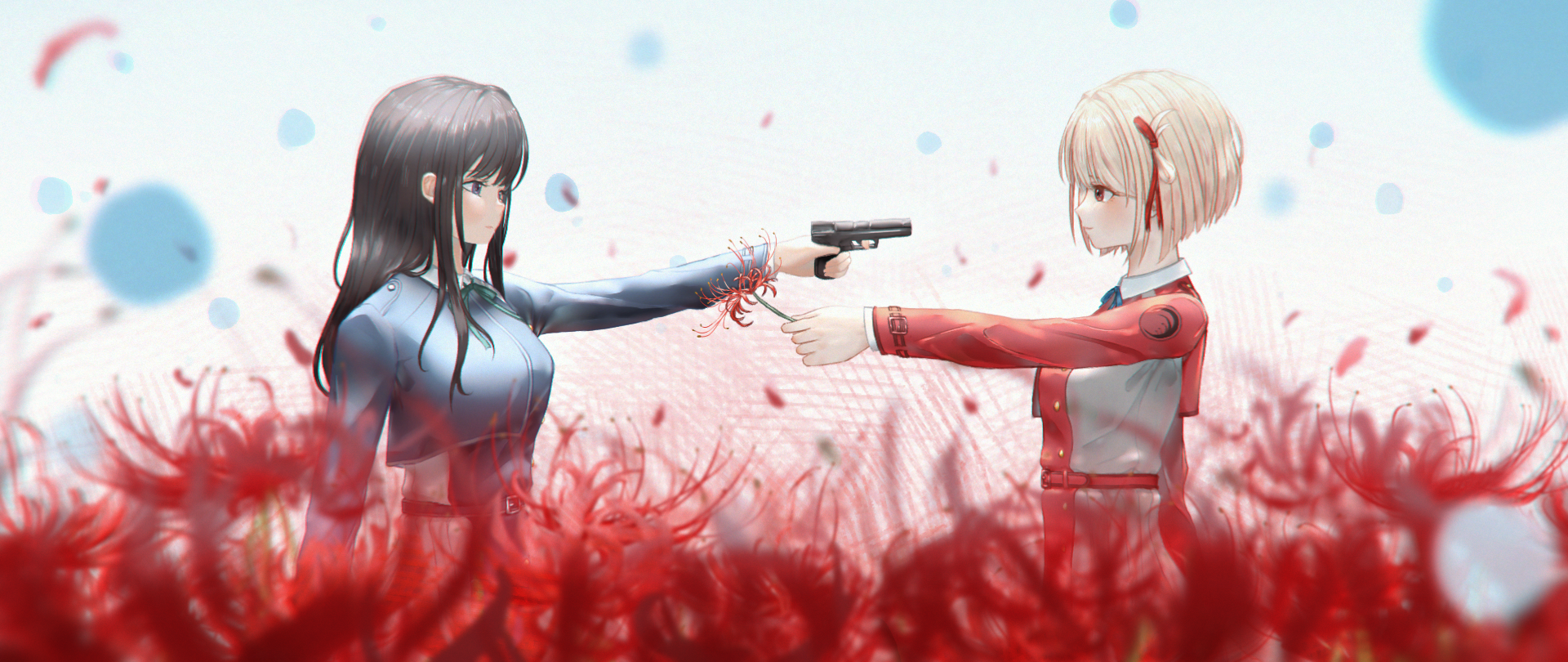 Lycoris Recoil: Inoue Takina and Nishikigi Chisato with Gun HD Wallpaper