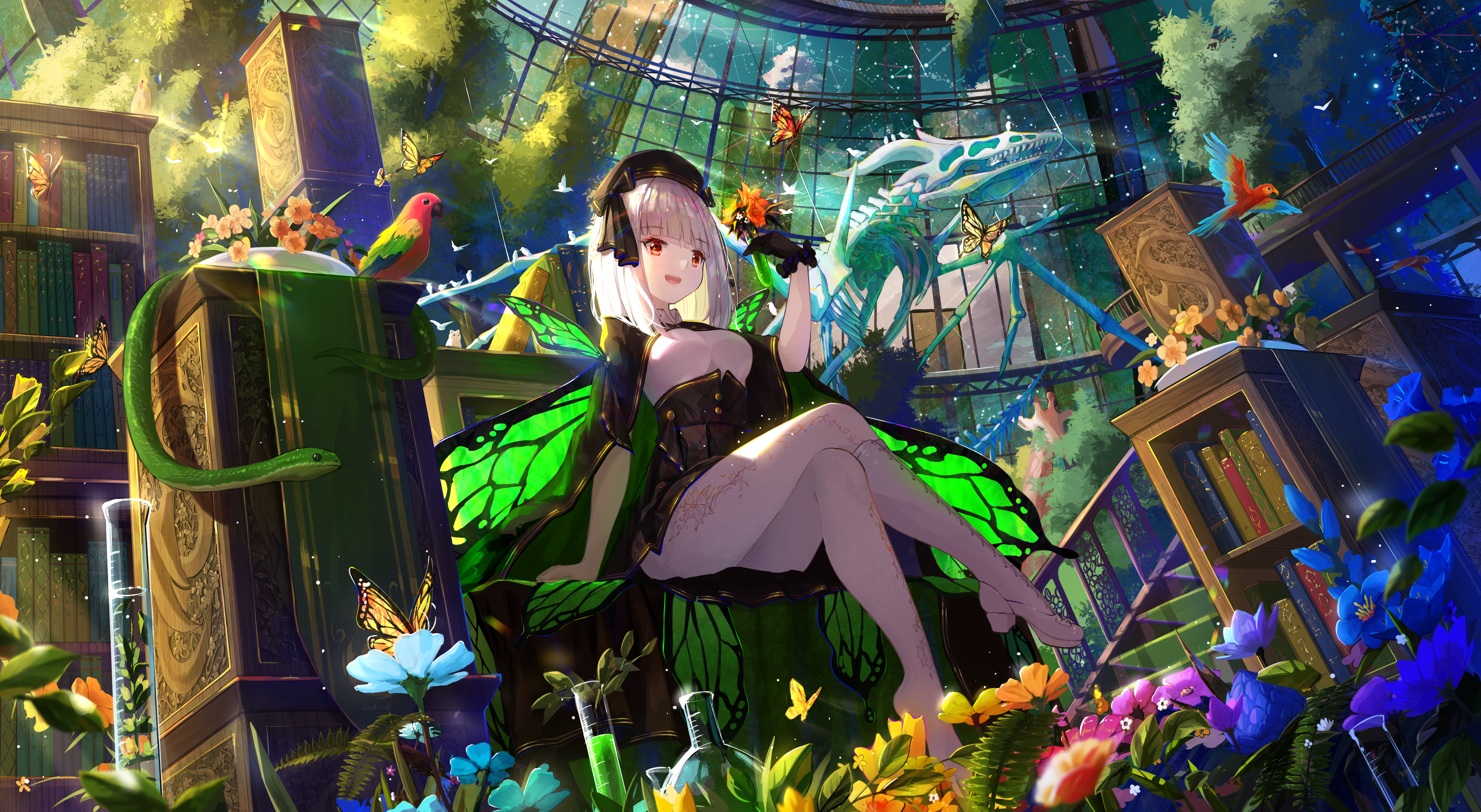 Girl with Butterfly Wings in a Greenhouse HD Wallpaper