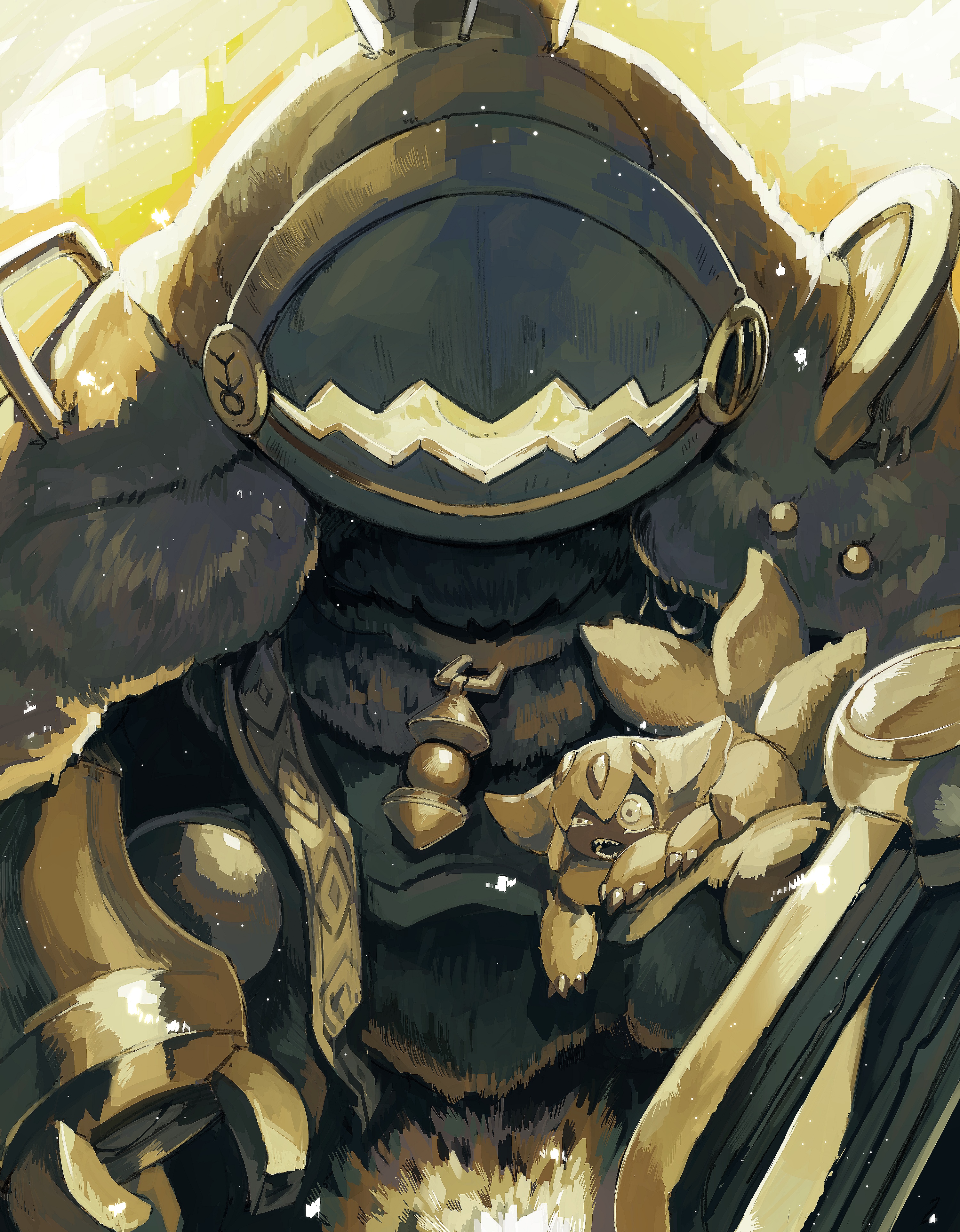 Faputa and a large robot in Made in Abyss HD Phone Wallpaper
