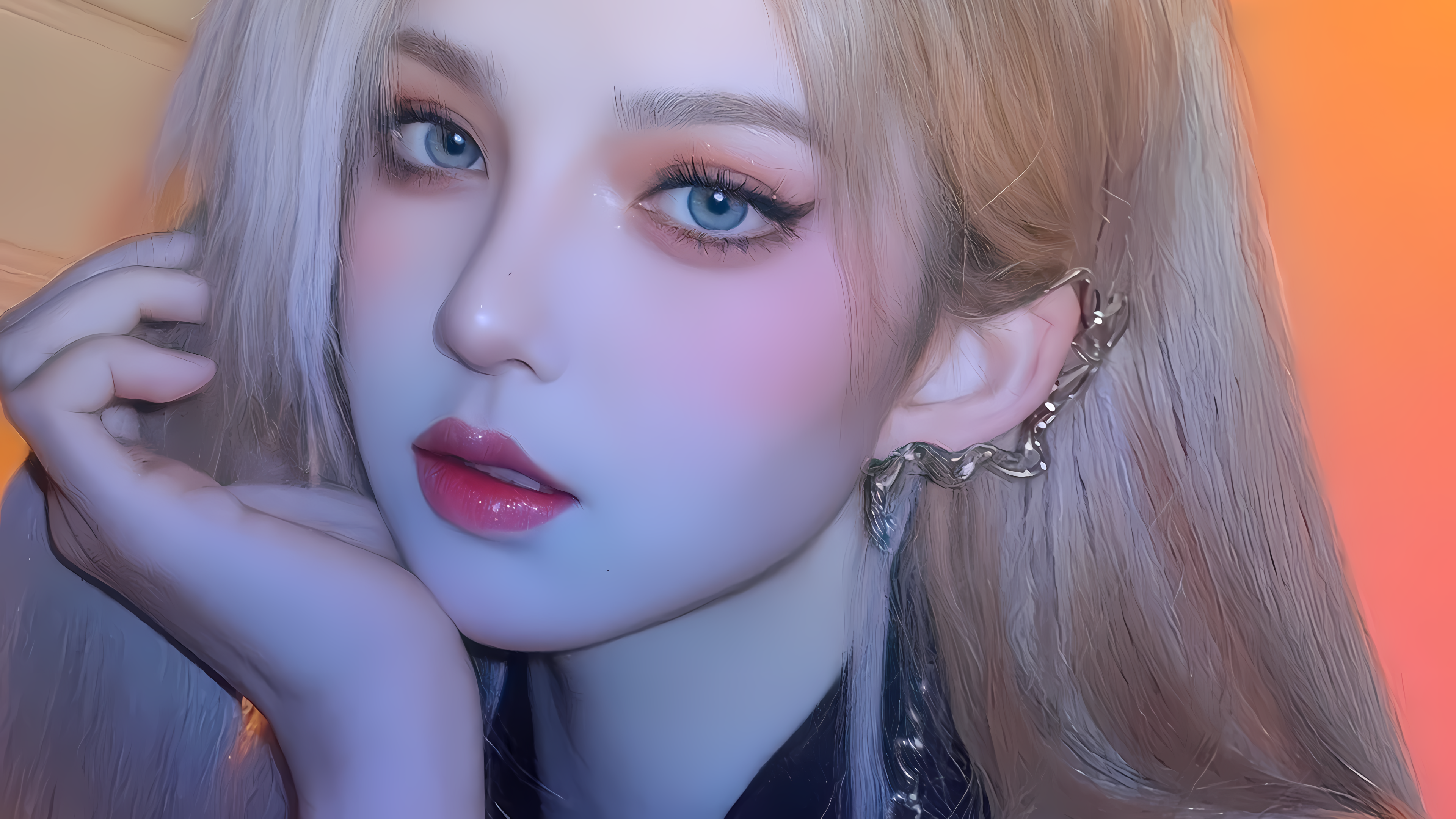 4K Asian woman with blonde hair and blue eyes HD Wallpaper