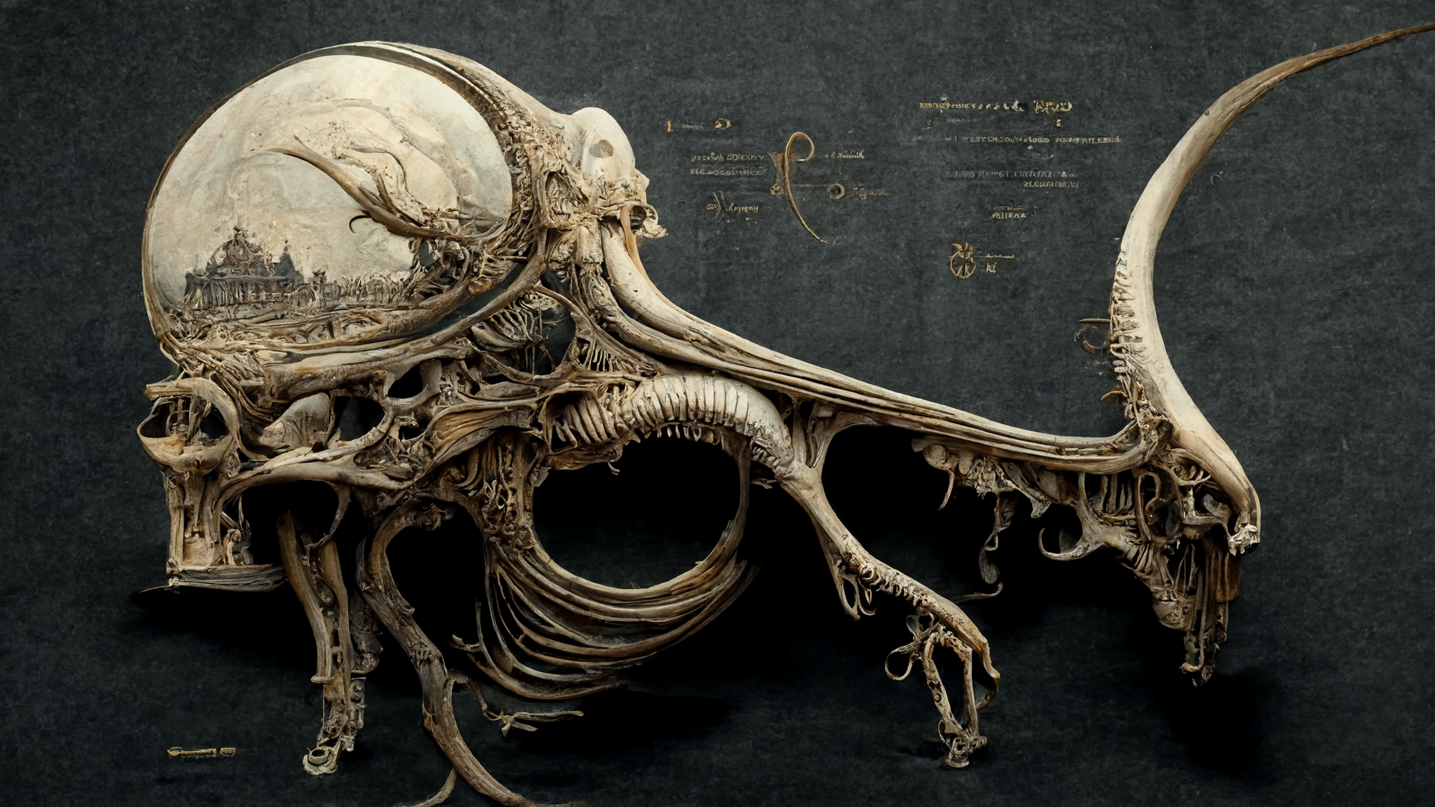 Surreal alien anatomy with city reflection HD Wallpaper