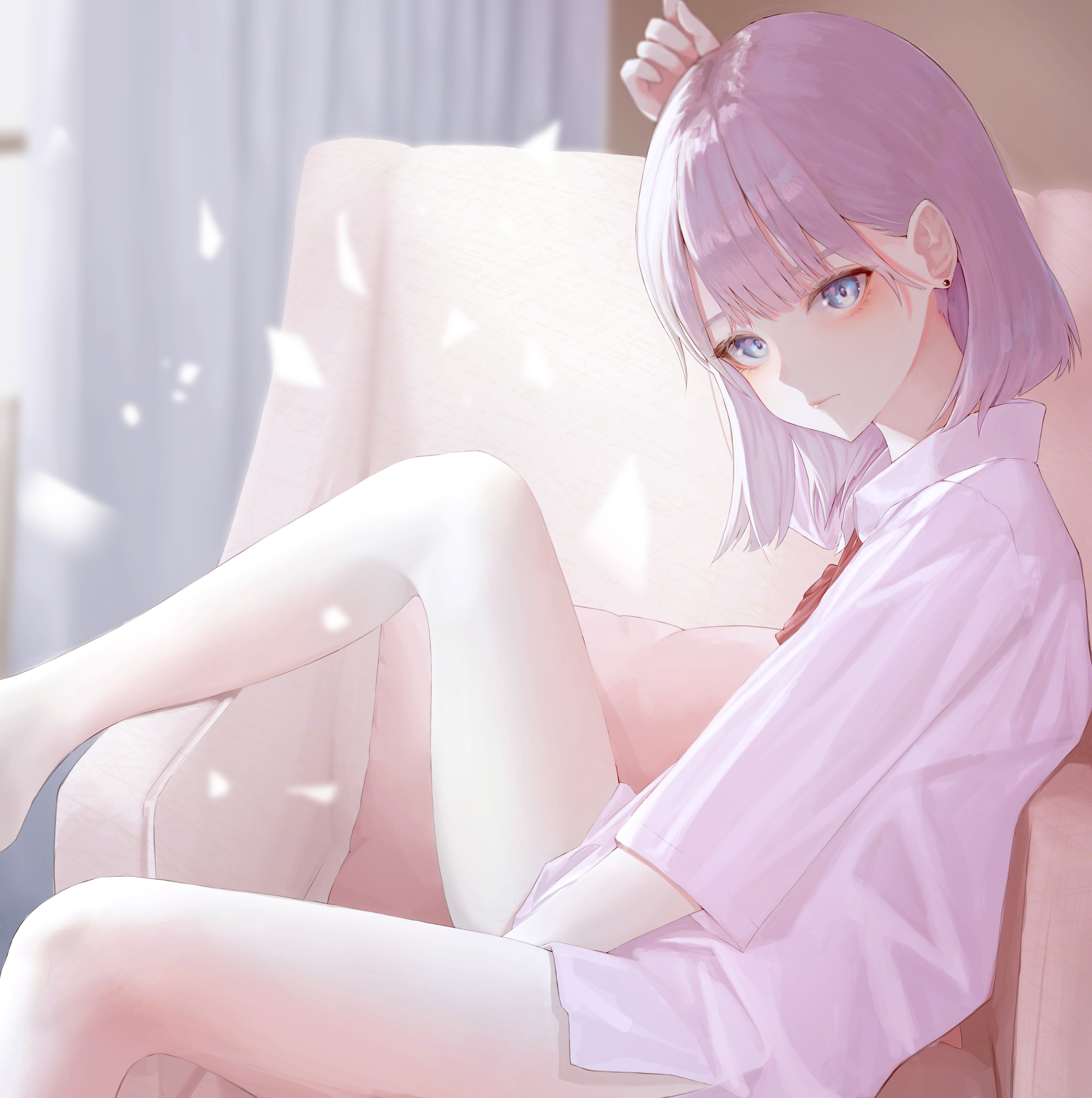 4K anime girl with pink hair and blue eyes HD Wallpaper