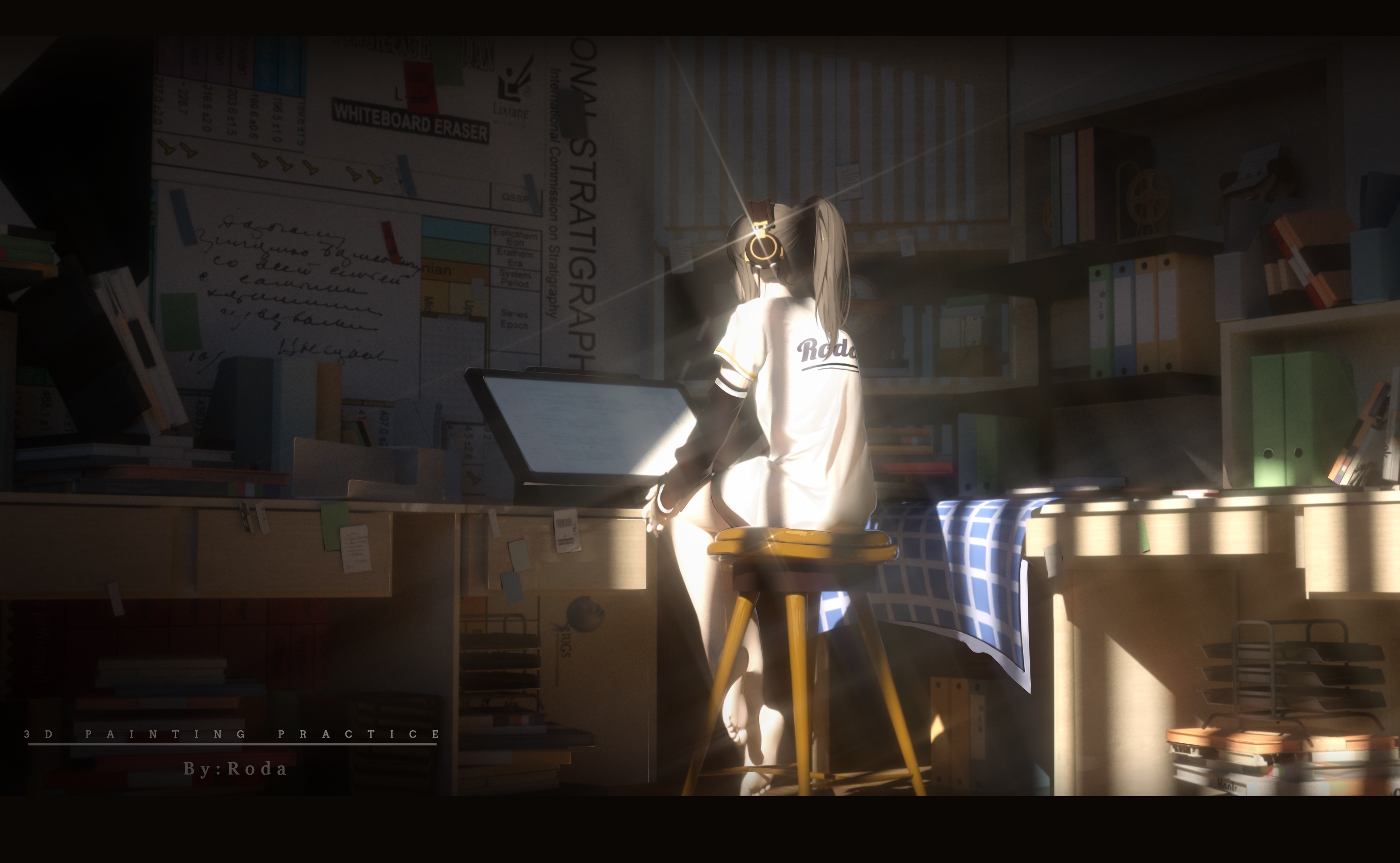 Girl with headphones in a studio HD Wallpaper