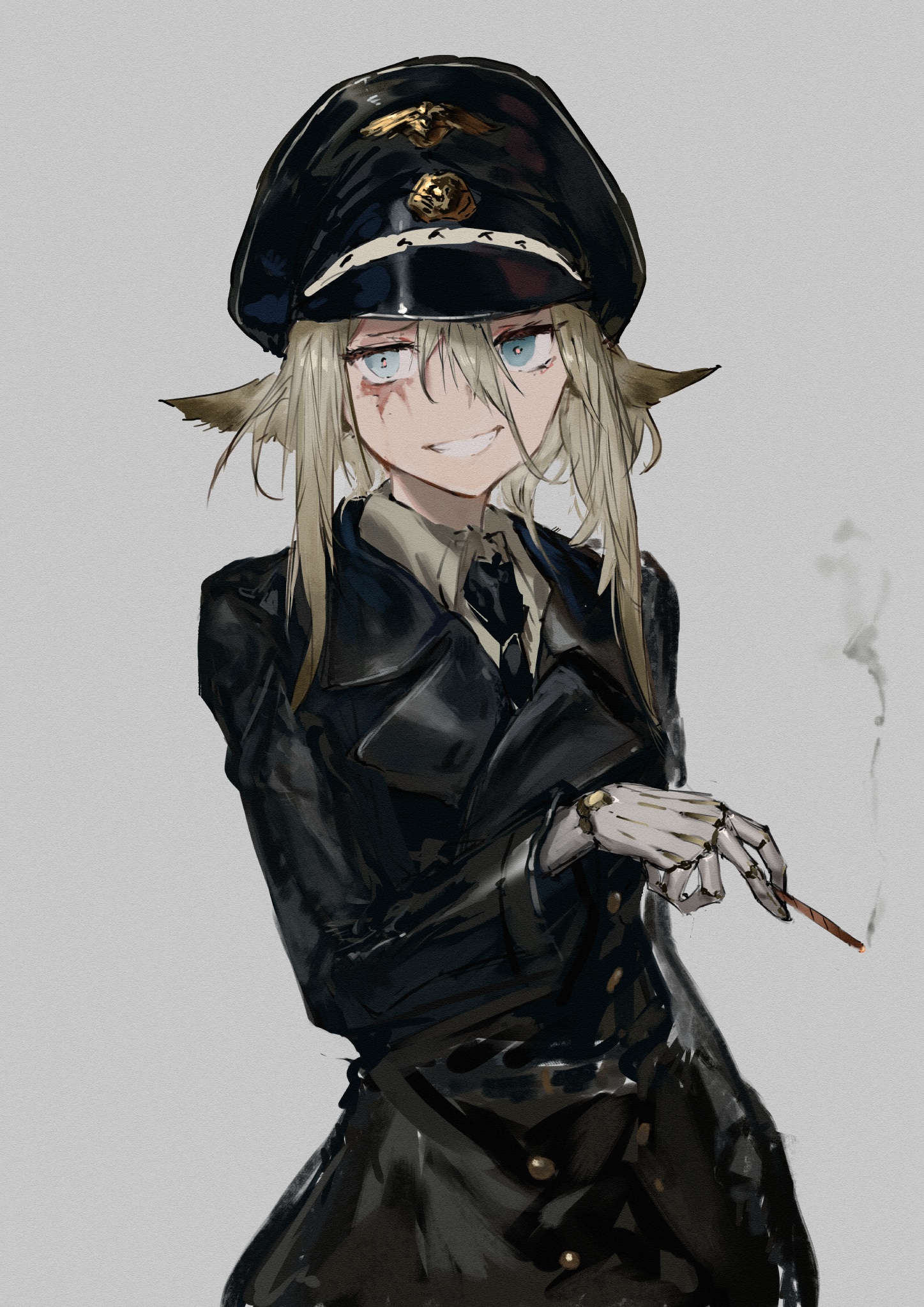 Anime girl in German military uniform smoking HD Phone Wallpaper