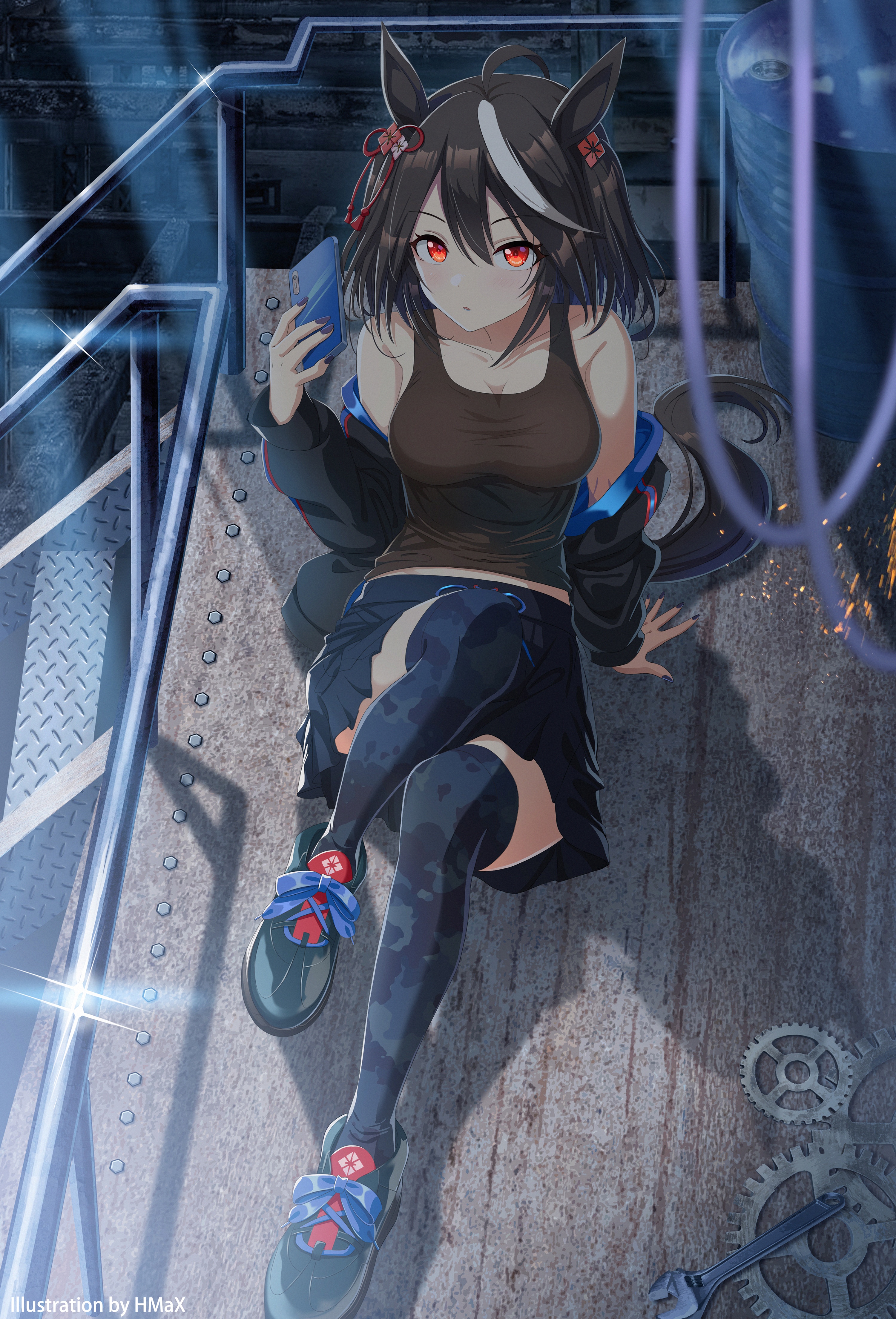 Kitasan Black from Uma Musume Pretty Derby holding a phone HD Phone Wallpaper