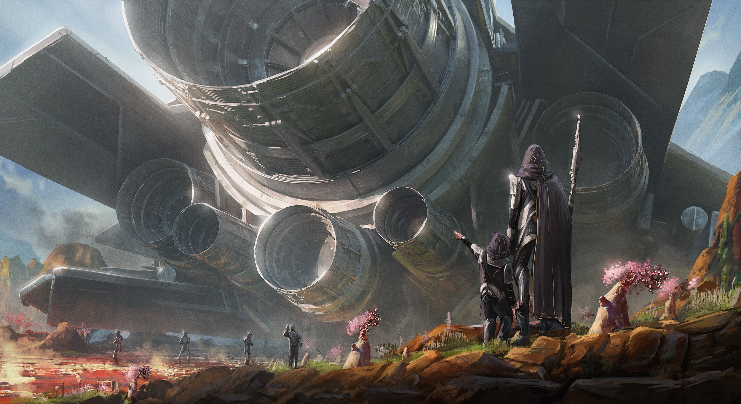 Spaceship engines in a science fiction environment HD Wallpaper
