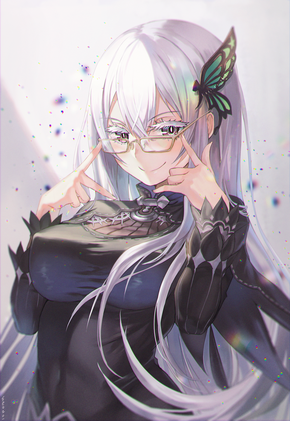 Echidna from Re:Zero wearing glasses and a butterfly hair clip HD Phone Wallpaper