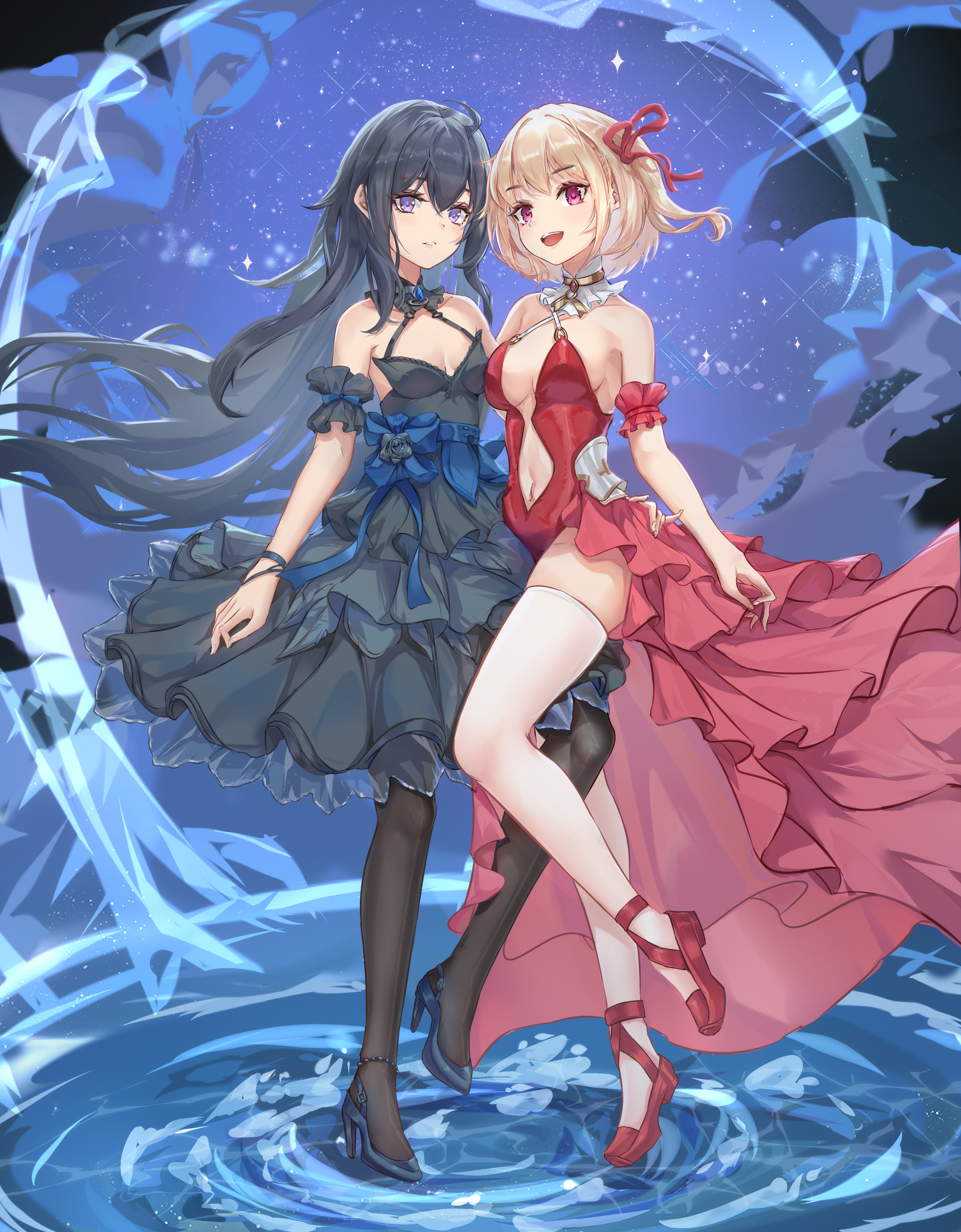 Lycoris Recoil fan art of Inoue Takina and Nishikigi Chisato HD Phone Wallpaper
