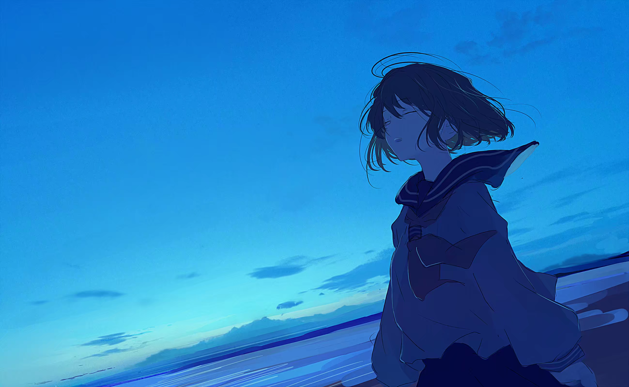 Schoolgirl in uniform against a blue sky HD Wallpaper