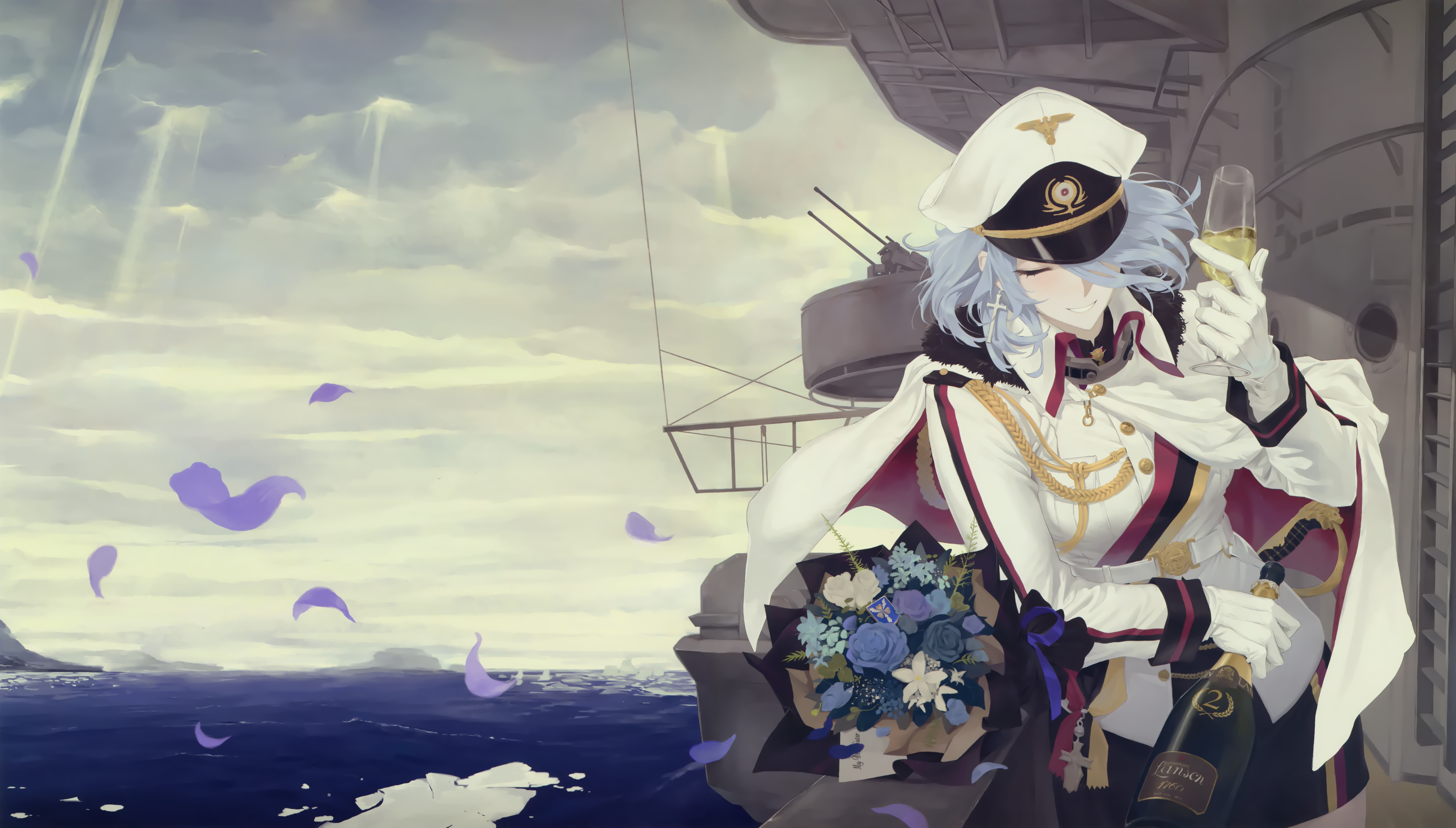 Azur Lane Tirpitz with Champagne and Flowers HD Wallpaper