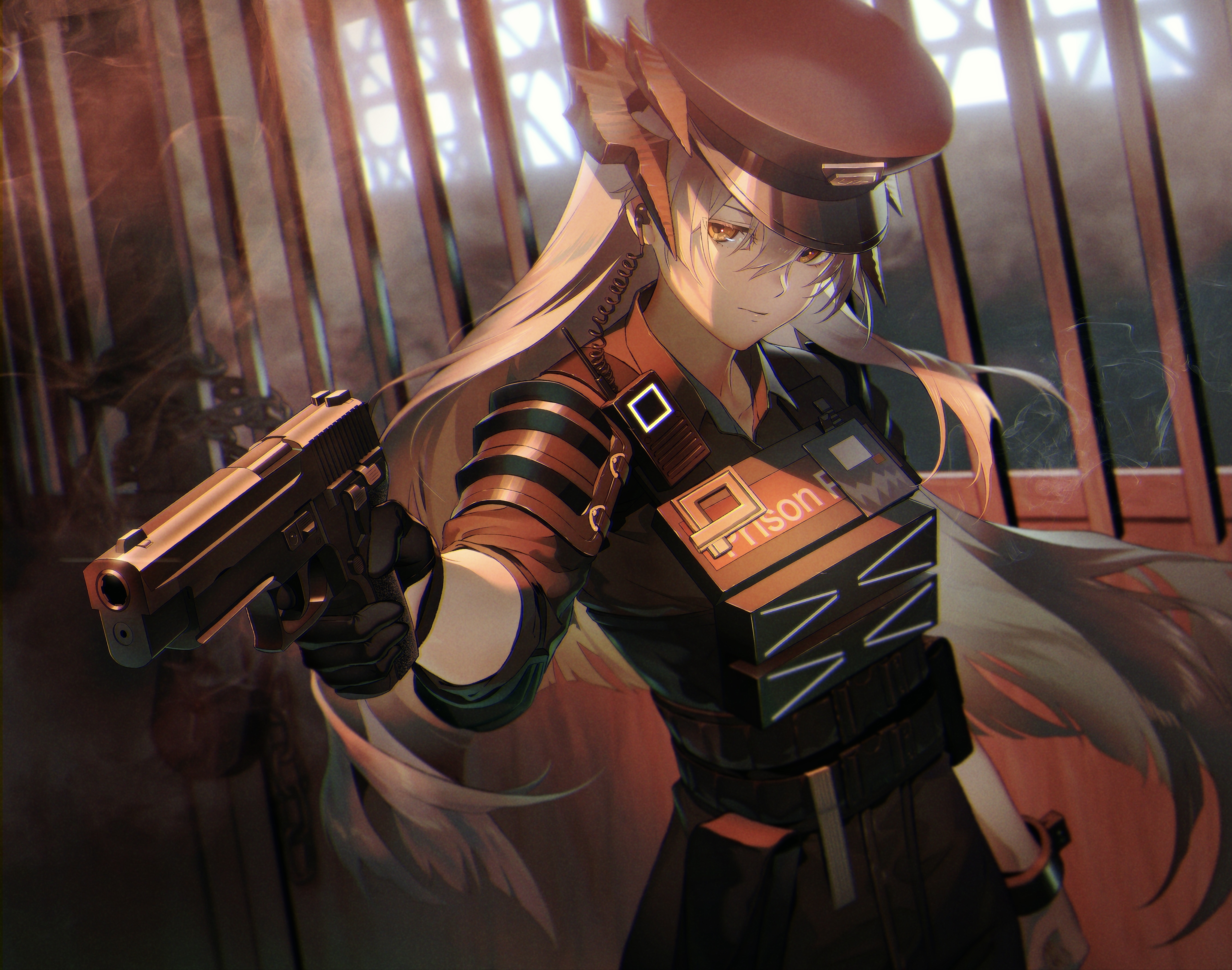 Arknights character with gun and military hat HD Wallpaper