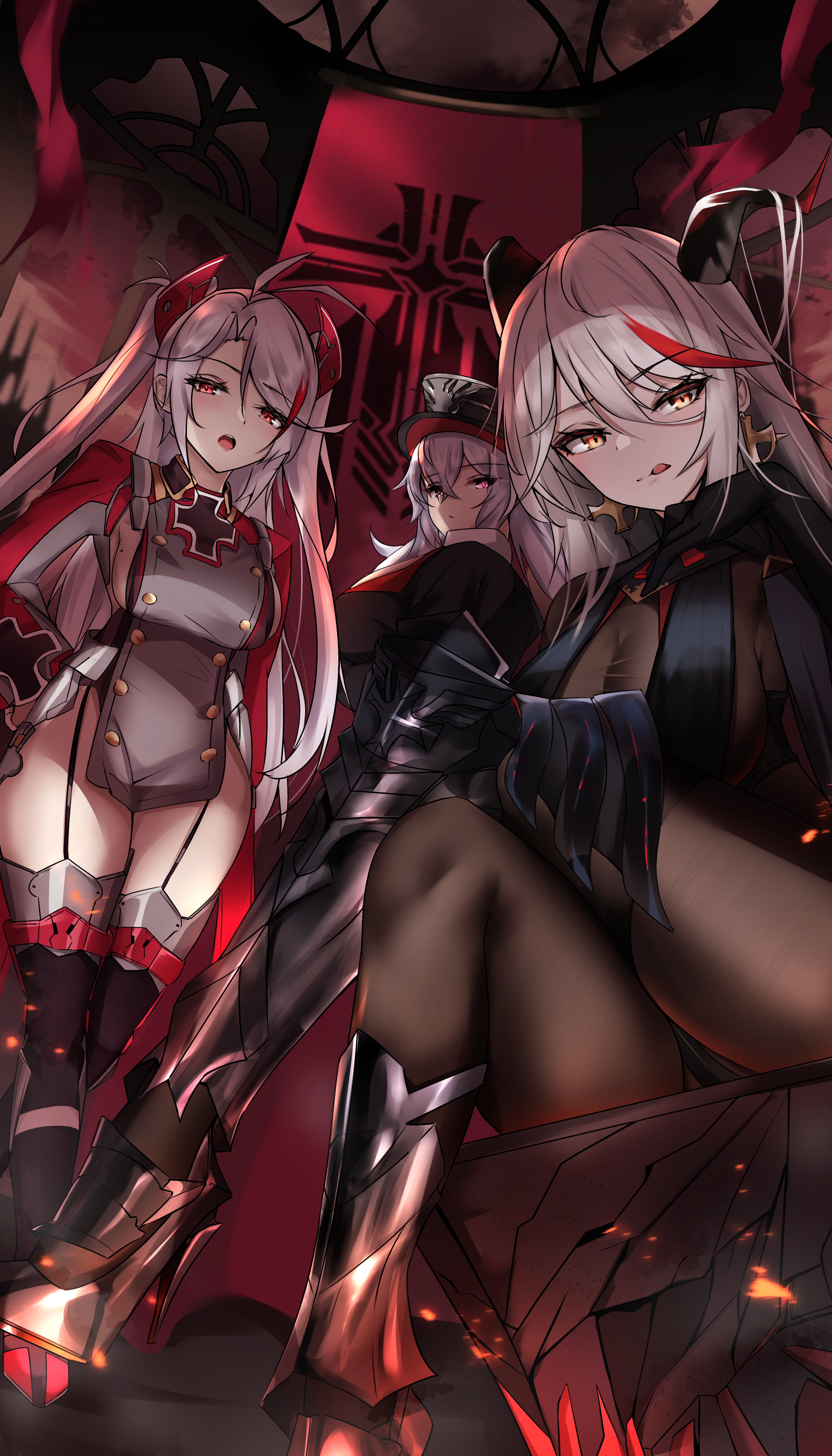 Azur Lane: Prinz Eugen, Graf Zeppelin, and Ägir in a Castle HD Phone Wallpaper
