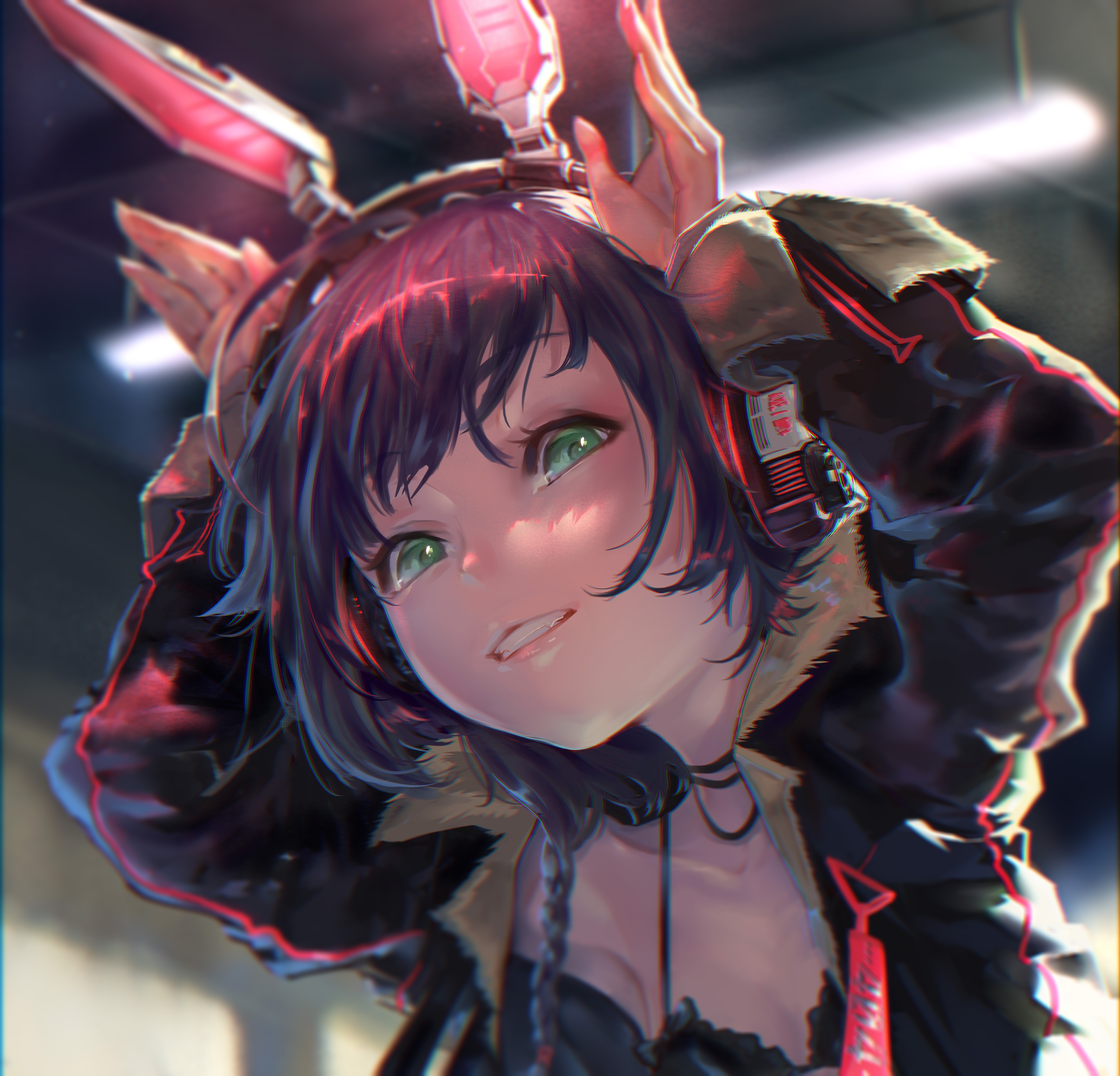 Fantasy girl with headphones and bunny ears HD Wallpaper